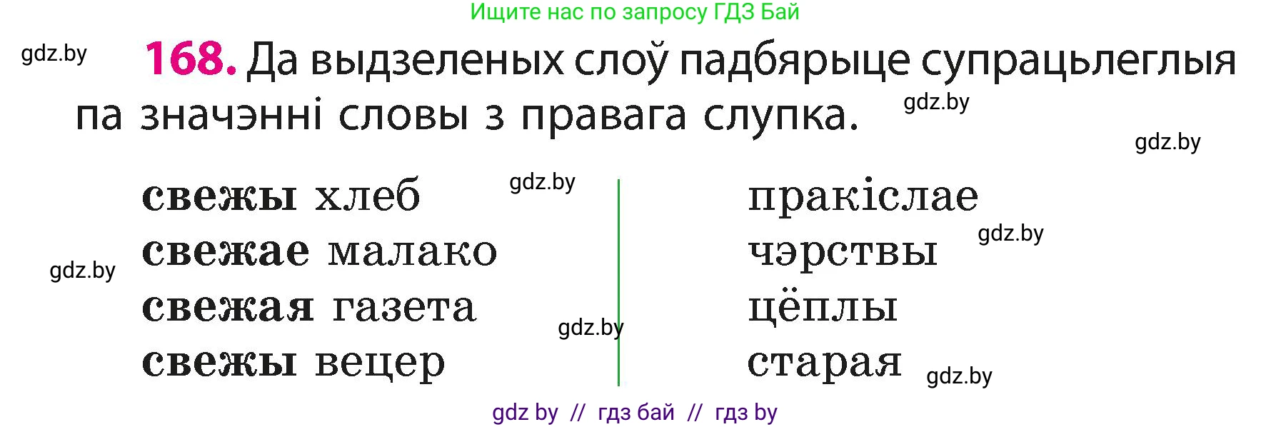 Белорусский язык (Беларуская мова), 3 класс Учебник, автор: Свірыдзенка Вольга Іванаўна, издательство Нацыянальны інстытут адукацыі, Минск, 2023, зелёного цвета, Частка 1, страница 102, номер 168, Условие