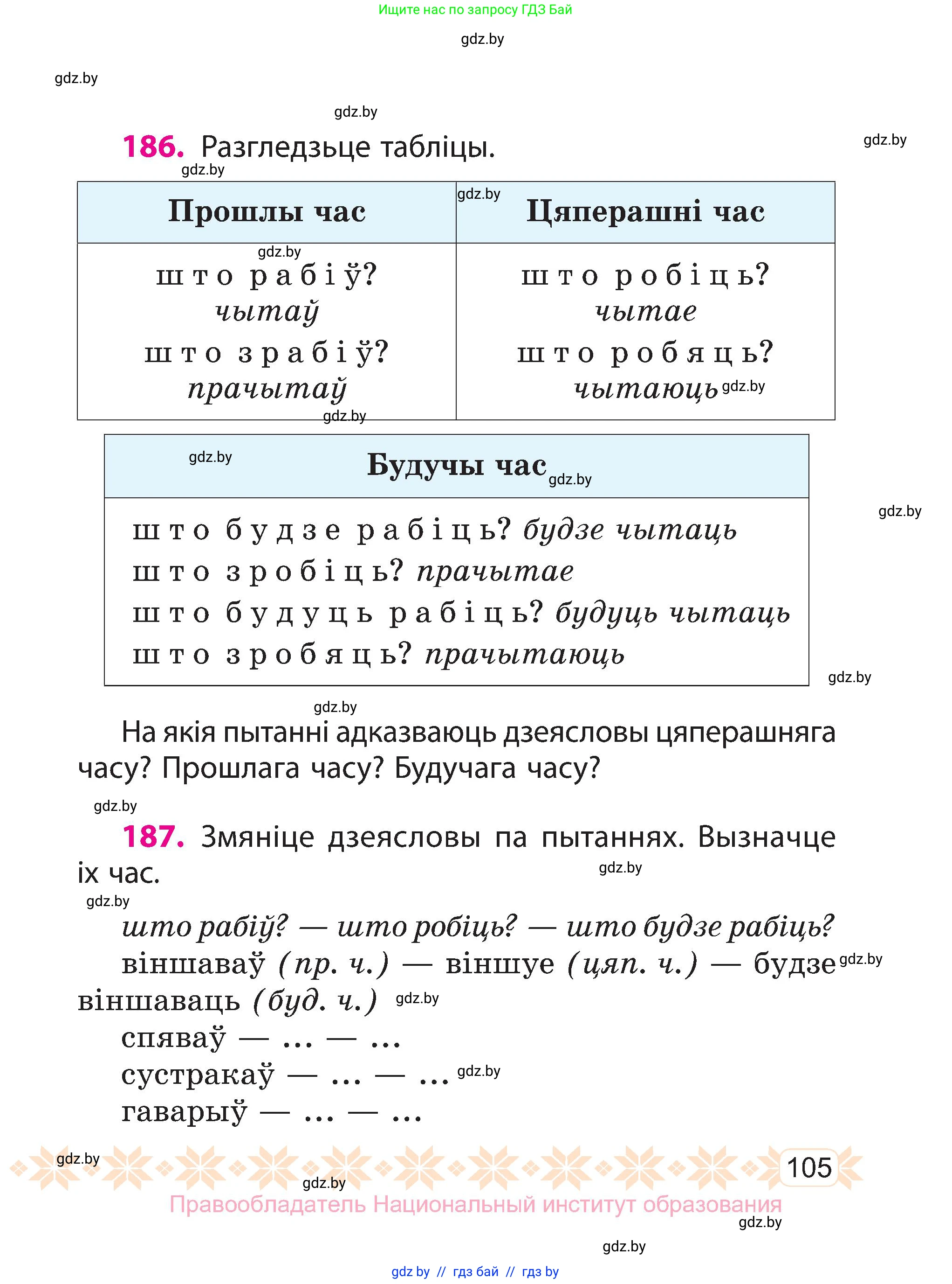 Белорусский язык (Беларуская мова), 3 класс Учебник, автор: Свірыдзенка Вольга Іванаўна, издательство Нацыянальны інстытут адукацыі, Минск, 2023, зелёного цвета, Частка 2, страница 105
