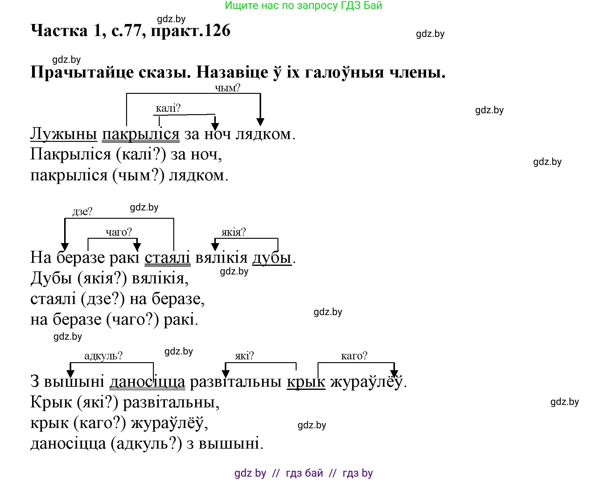 Белорусский язык (Беларуская мова), 3 класс Учебник, автор: Свірыдзенка Вольга Іванаўна, издательство Нацыянальны інстытут адукацыі, Минск, 2023, зелёного цвета, Частка 1, страница 77, номер 126, Решение