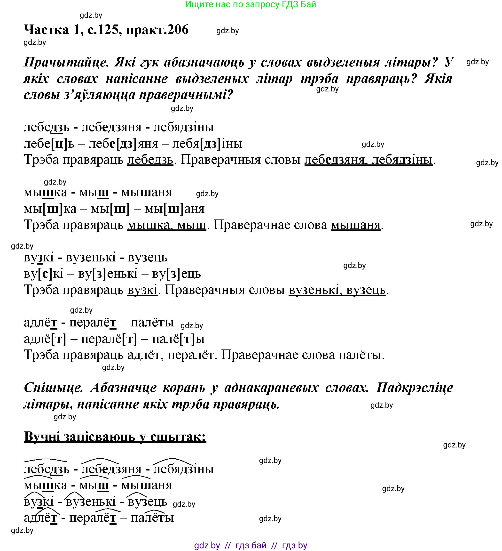 Белорусский язык (Беларуская мова), 3 класс Учебник, автор: Свірыдзенка Вольга Іванаўна, издательство Нацыянальны інстытут адукацыі, Минск, 2023, зелёного цвета, Частка 1, страница 125, номер 206, Решение