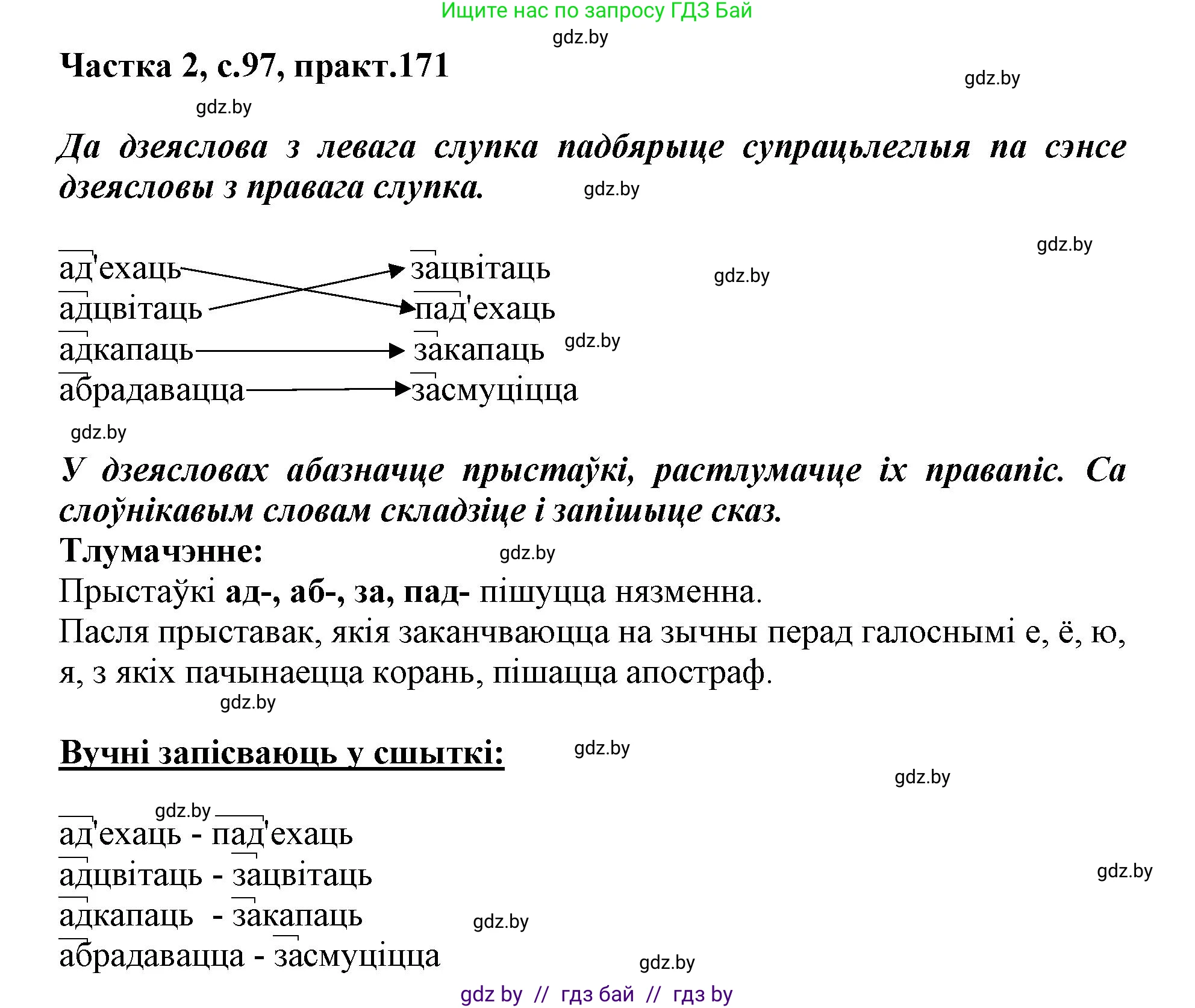 Белорусский язык (Беларуская мова), 3 класс Учебник, автор: Свірыдзенка Вольга Іванаўна, издательство Нацыянальны інстытут адукацыі, Минск, 2023, зелёного цвета, Частка 2, страница 97, номер 171, Решение