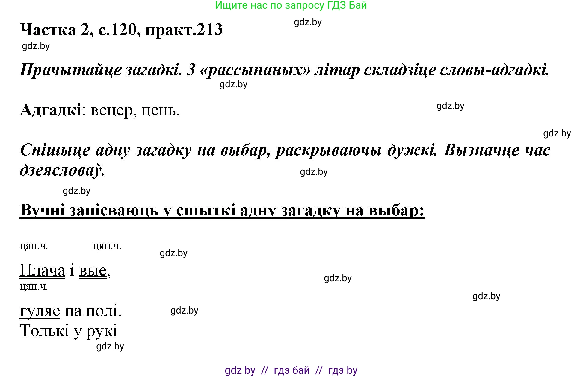 Белорусский язык (Беларуская мова), 3 класс Учебник, автор: Свірыдзенка Вольга Іванаўна, издательство Нацыянальны інстытут адукацыі, Минск, 2023, зелёного цвета, Частка 2, страница 120, номер 213, Решение