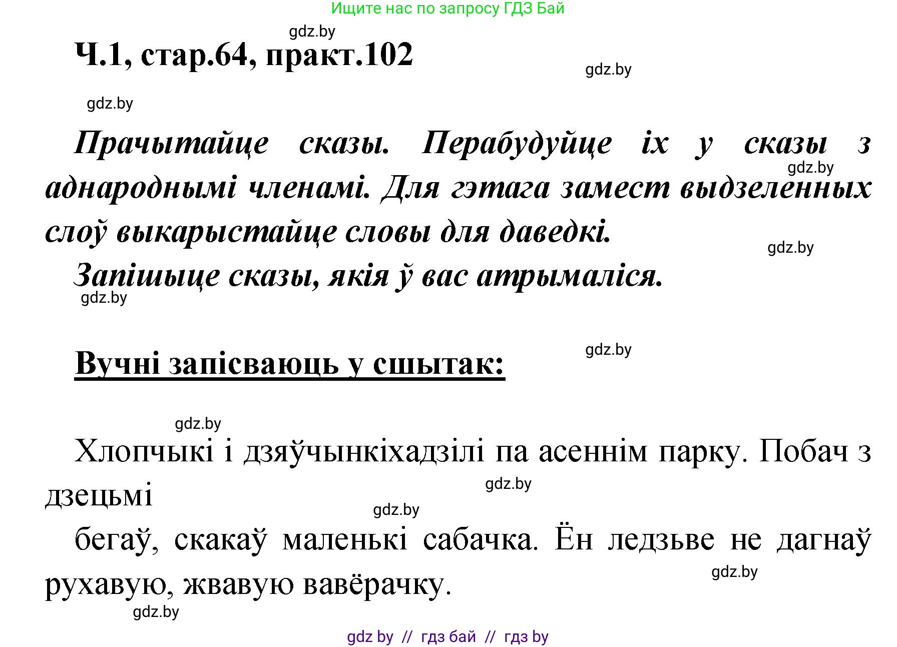 Белорусский язык (Беларуская мова), 4 класс Учебник, автор: Свірыдзенка Вольга Іванаўна, издательство Нацыянальны інстытут адукацыі, Минск, 2024, голубого цвета, Частка 1, страница 64, номер 102, Решение 2024
