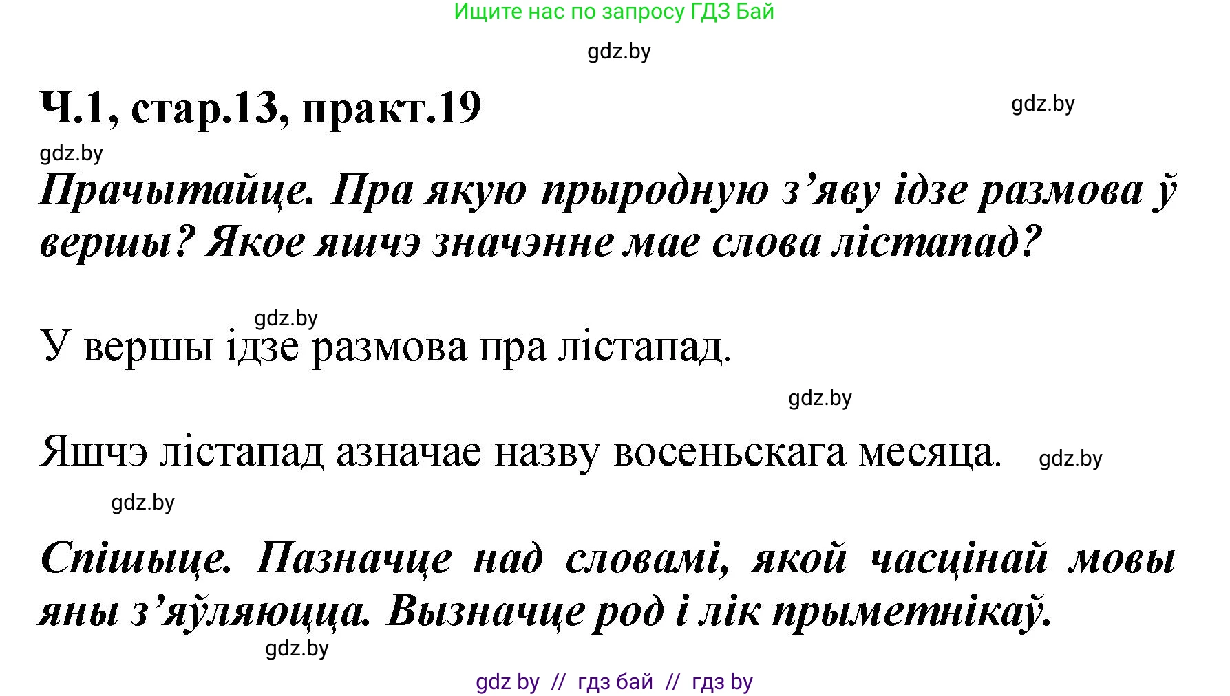 Белорусский язык (Беларуская мова), 4 класс Учебник, автор: Свірыдзенка Вольга Іванаўна, издательство Нацыянальны інстытут адукацыі, Минск, 2024, голубого цвета, Частка 1, страница 13, номер 19, Решение 2024
