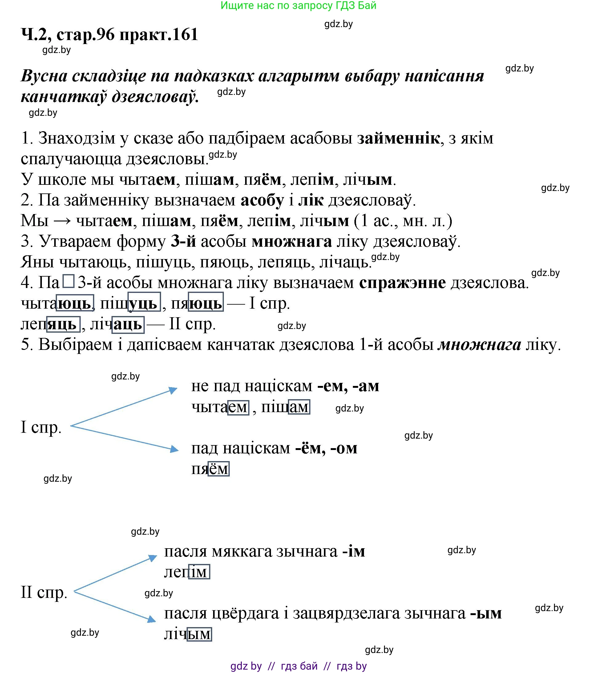 Белорусский язык (Беларуская мова), 4 класс Учебник, автор: Свірыдзенка Вольга Іванаўна, издательство Нацыянальны інстытут адукацыі, Минск, 2024, голубого цвета, Частка 2, страница 96, номер 161, Решение 2024