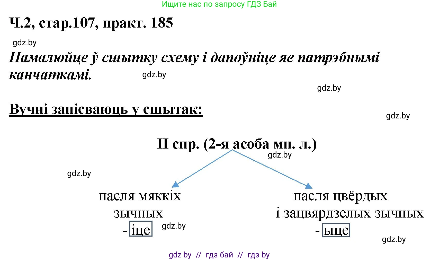 Белорусский язык (Беларуская мова), 4 класс Учебник, автор: Свірыдзенка Вольга Іванаўна, издательство Нацыянальны інстытут адукацыі, Минск, 2024, голубого цвета, Частка 2, страница 107, номер 185, Решение 2024