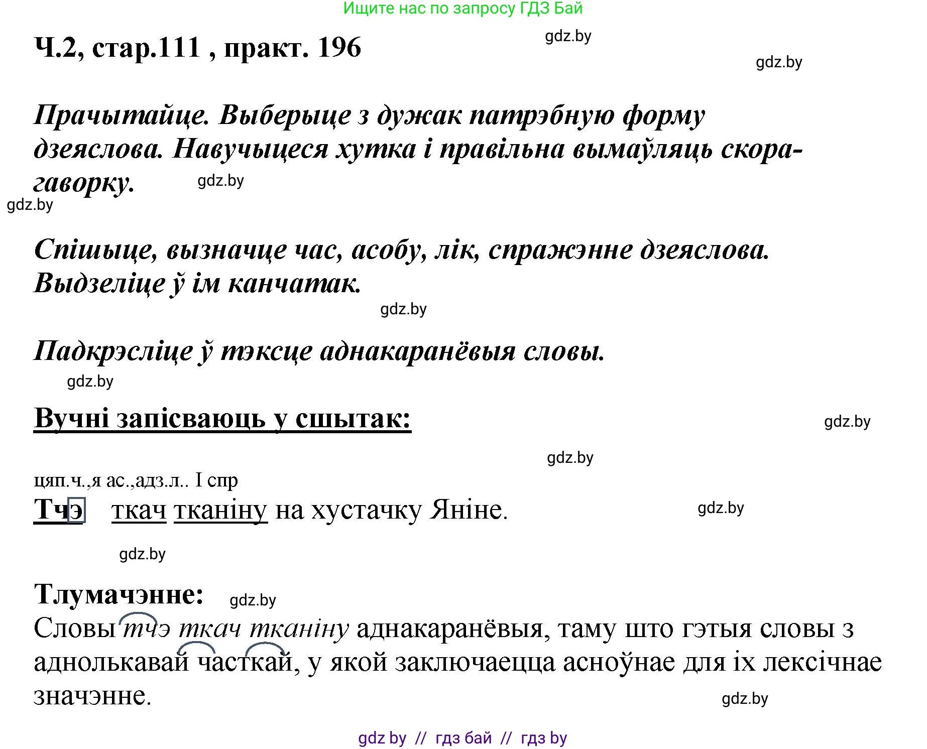 Белорусский язык (Беларуская мова), 4 класс Учебник, автор: Свірыдзенка Вольга Іванаўна, издательство Нацыянальны інстытут адукацыі, Минск, 2024, голубого цвета, Частка 2, страница 111, номер 196, Решение 2024