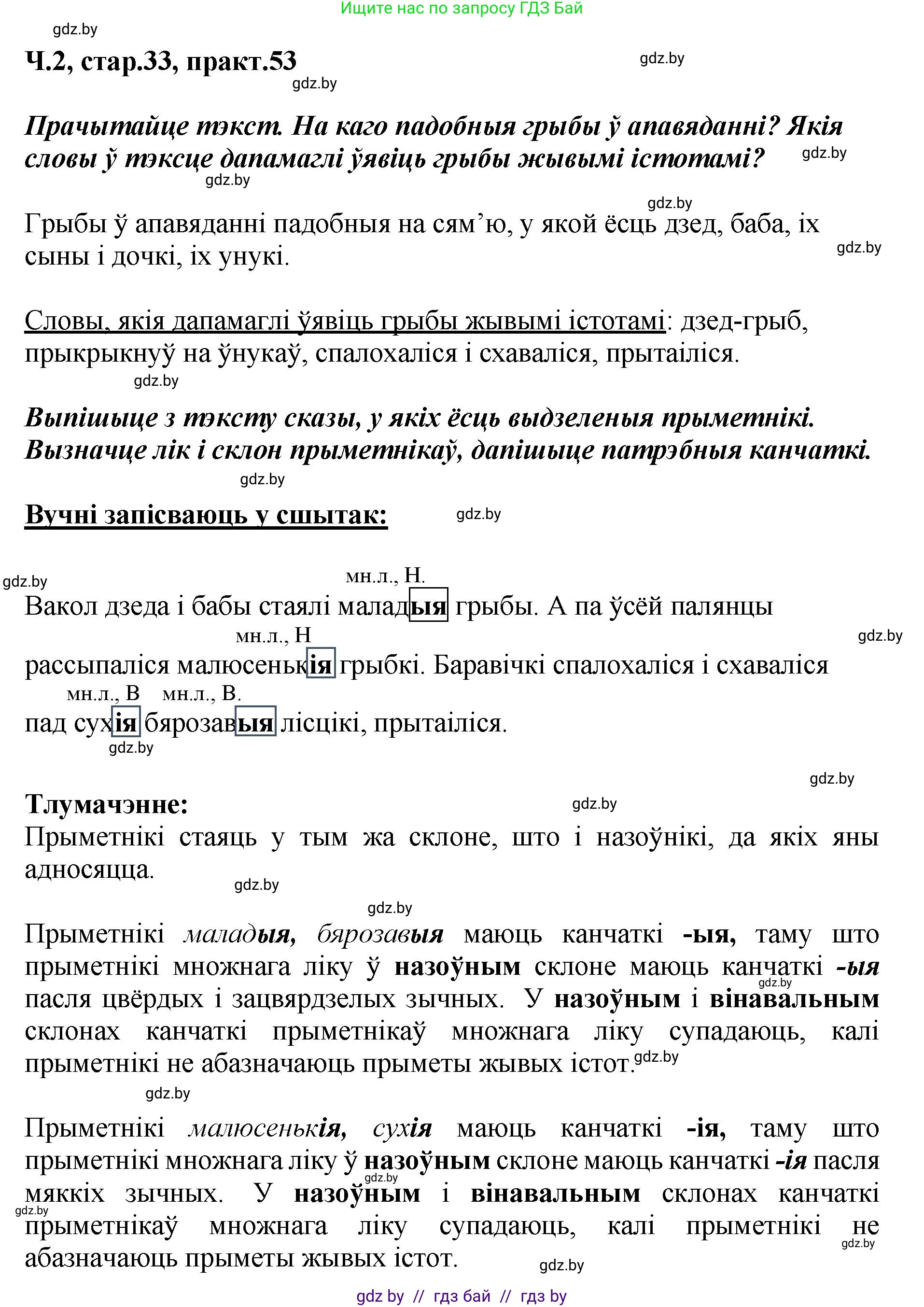 Белорусский язык (Беларуская мова), 4 класс Учебник, автор: Свірыдзенка Вольга Іванаўна, издательство Нацыянальны інстытут адукацыі, Минск, 2024, голубого цвета, Частка 2, страница 33, номер 53, Решение 2024