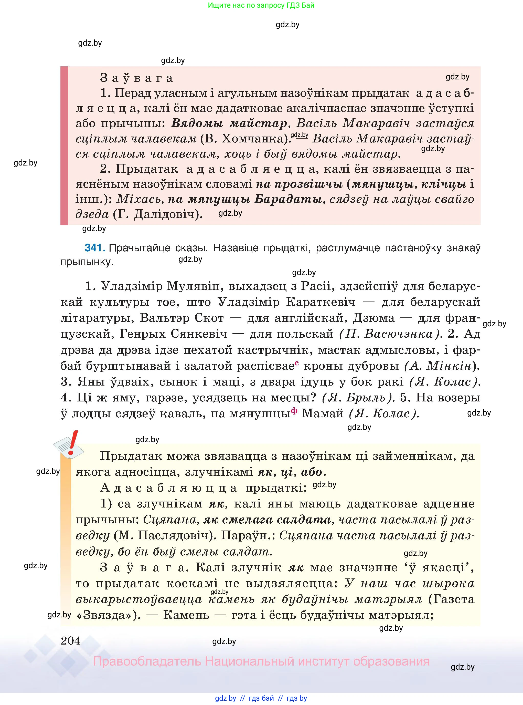 Белорусский язык (Беларуская мова), 8 класс Учебник, авторы: Бадзевіч Зінаіда Іванаўна, Саматыя Ірына Мікалаеўна, издательство Нацыянальны інстытут адукацыі, Минск, 2020, страница 204