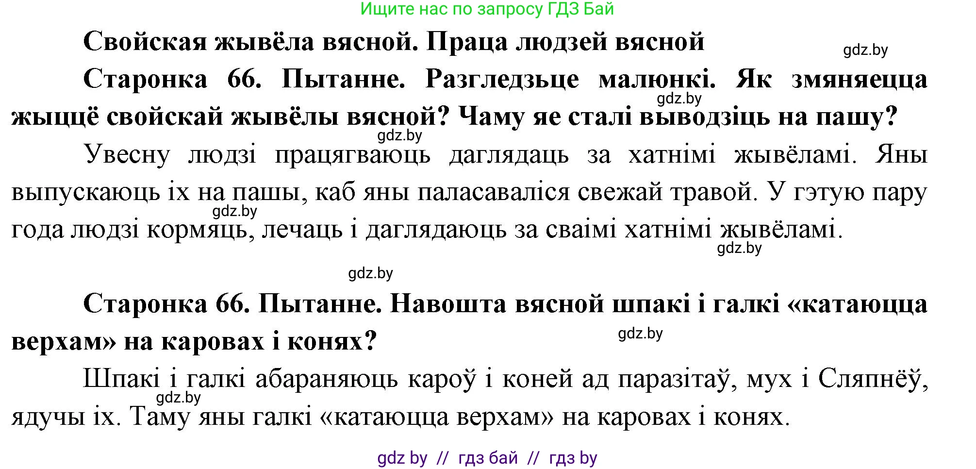 Человек и мир, 1 класс Учебник, авторы: Трафимова Галина Владимировна, Трафимов Сергей Анатольевич, издательство Национальный институт образования, Минск, 2023, салатового цвета, страница 66, Решение