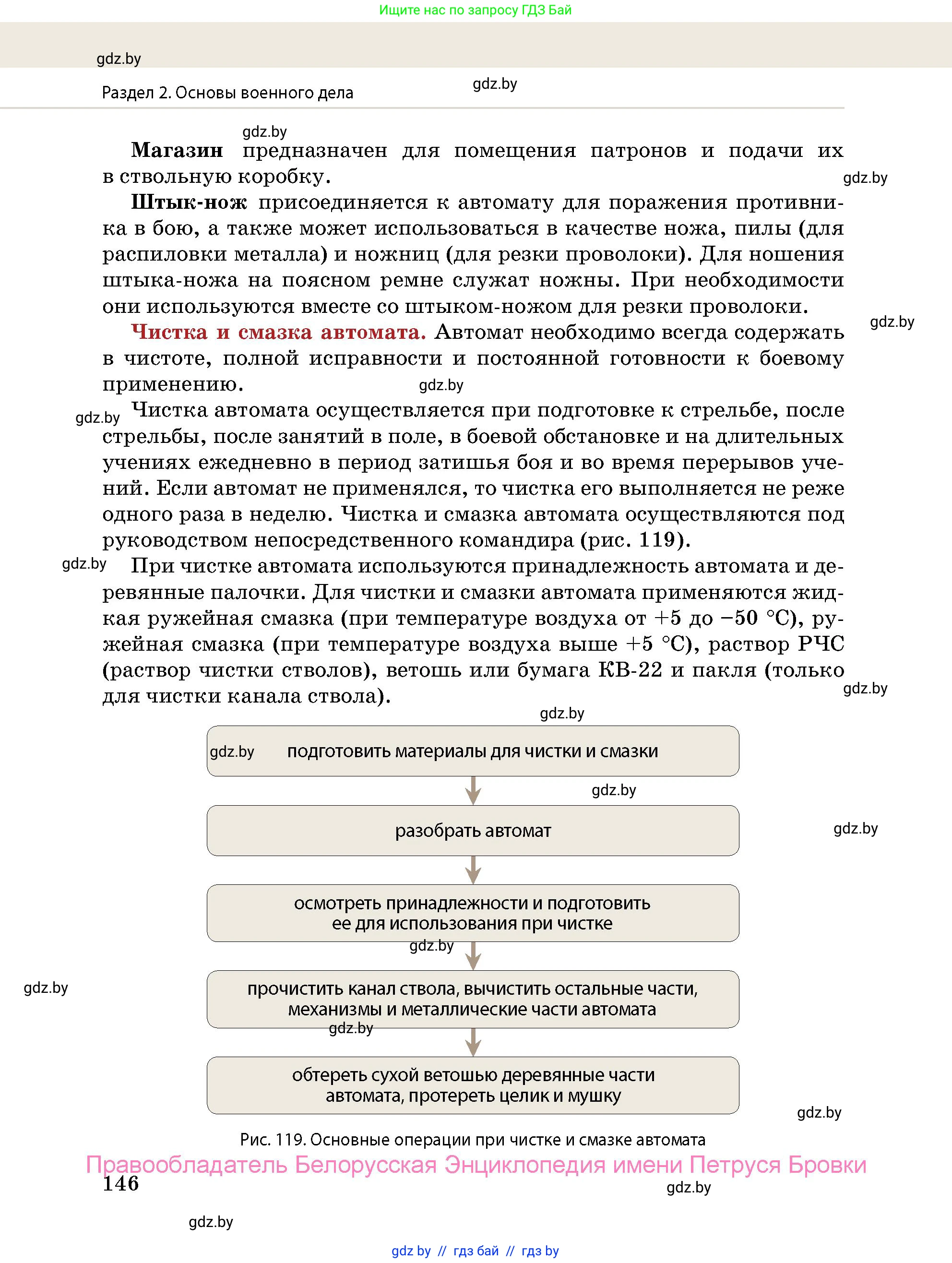 допризывная подготовка, 10-11 класс Учебник, авторы: Драгунов Вадим Валерьевич, Богдан Василий Генрихович, Городниченко Александр Николаевич, Дроговоз И Г, Кирпичев С Н, Мирончук С П, Павлющик А А, Ржеутский Л Я, Савчанчик С А, Стринкевич А Л, Хатешев Н С, Шелудков И Г, Шуканов С В, издательство Белорусская Энциклопедия имени Петруся Бровки, Минск, 2019, страница 146