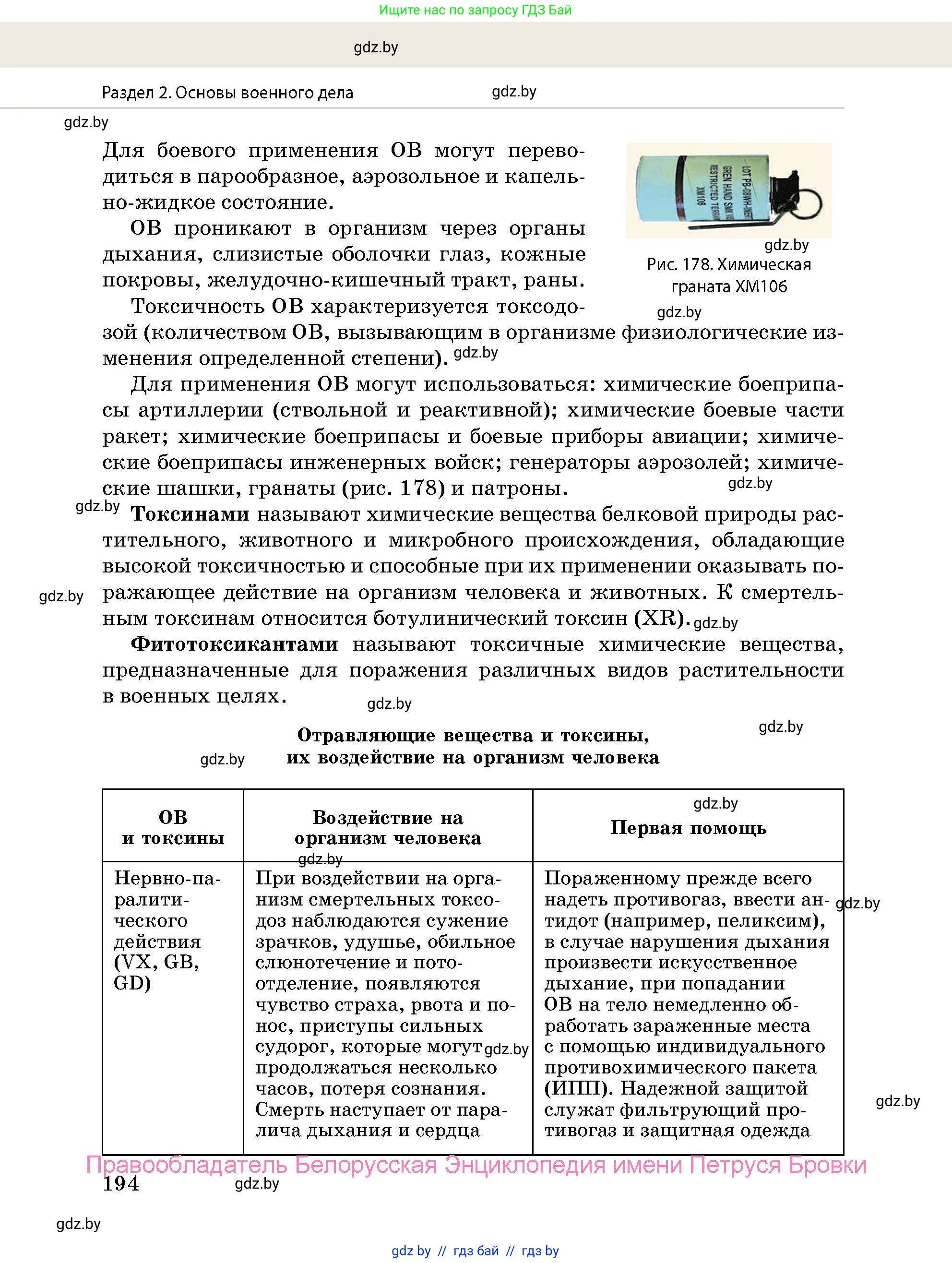 допризывная подготовка, 10-11 класс Учебник, авторы: Драгунов Вадим Валерьевич, Богдан Василий Генрихович, Городниченко Александр Николаевич, Дроговоз И Г, Кирпичев С Н, Мирончук С П, Павлющик А А, Ржеутский Л Я, Савчанчик С А, Стринкевич А Л, Хатешев Н С, Шелудков И Г, Шуканов С В, издательство Белорусская Энциклопедия имени Петруся Бровки, Минск, 2019, страница 194