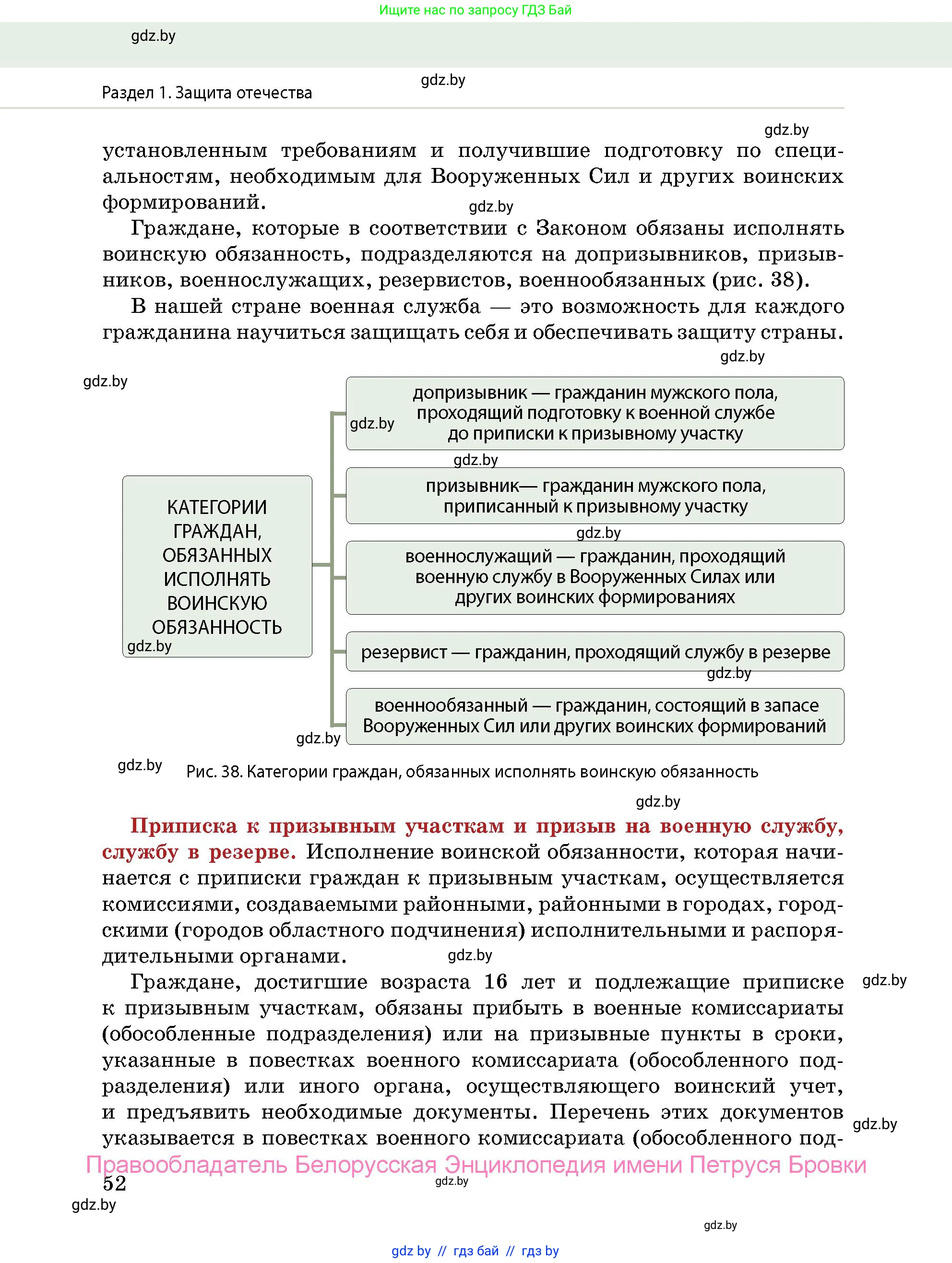 допризывная подготовка, 10-11 класс Учебник, авторы: Драгунов Вадим Валерьевич, Богдан Василий Генрихович, Городниченко Александр Николаевич, Дроговоз И Г, Кирпичев С Н, Мирончук С П, Павлющик А А, Ржеутский Л Я, Савчанчик С А, Стринкевич А Л, Хатешев Н С, Шелудков И Г, Шуканов С В, издательство Белорусская Энциклопедия имени Петруся Бровки, Минск, 2019, страница 52