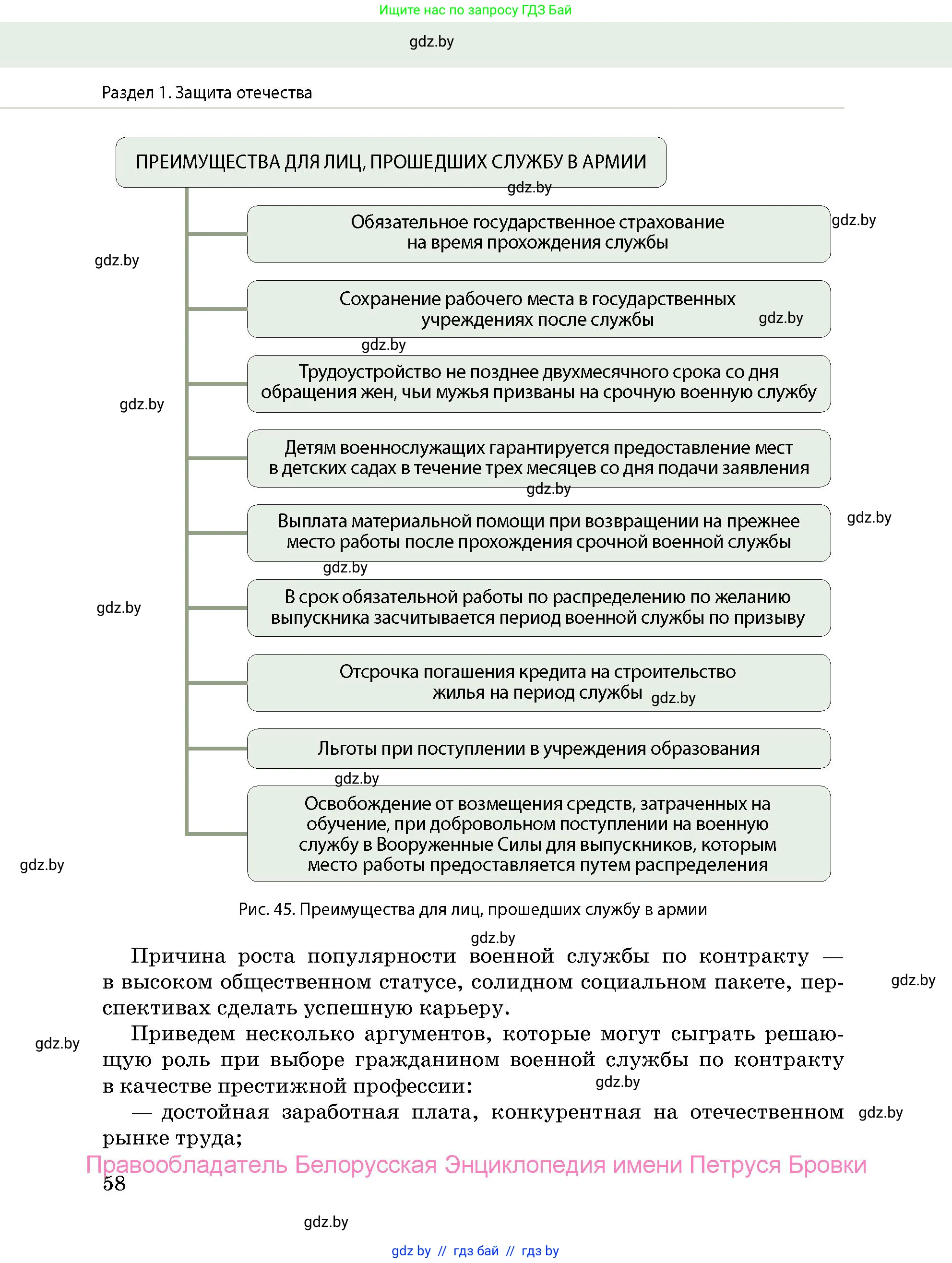 допризывная подготовка, 10-11 класс Учебник, авторы: Драгунов Вадим Валерьевич, Богдан Василий Генрихович, Городниченко Александр Николаевич, Дроговоз И Г, Кирпичев С Н, Мирончук С П, Павлющик А А, Ржеутский Л Я, Савчанчик С А, Стринкевич А Л, Хатешев Н С, Шелудков И Г, Шуканов С В, издательство Белорусская Энциклопедия имени Петруся Бровки, Минск, 2019, страница 58