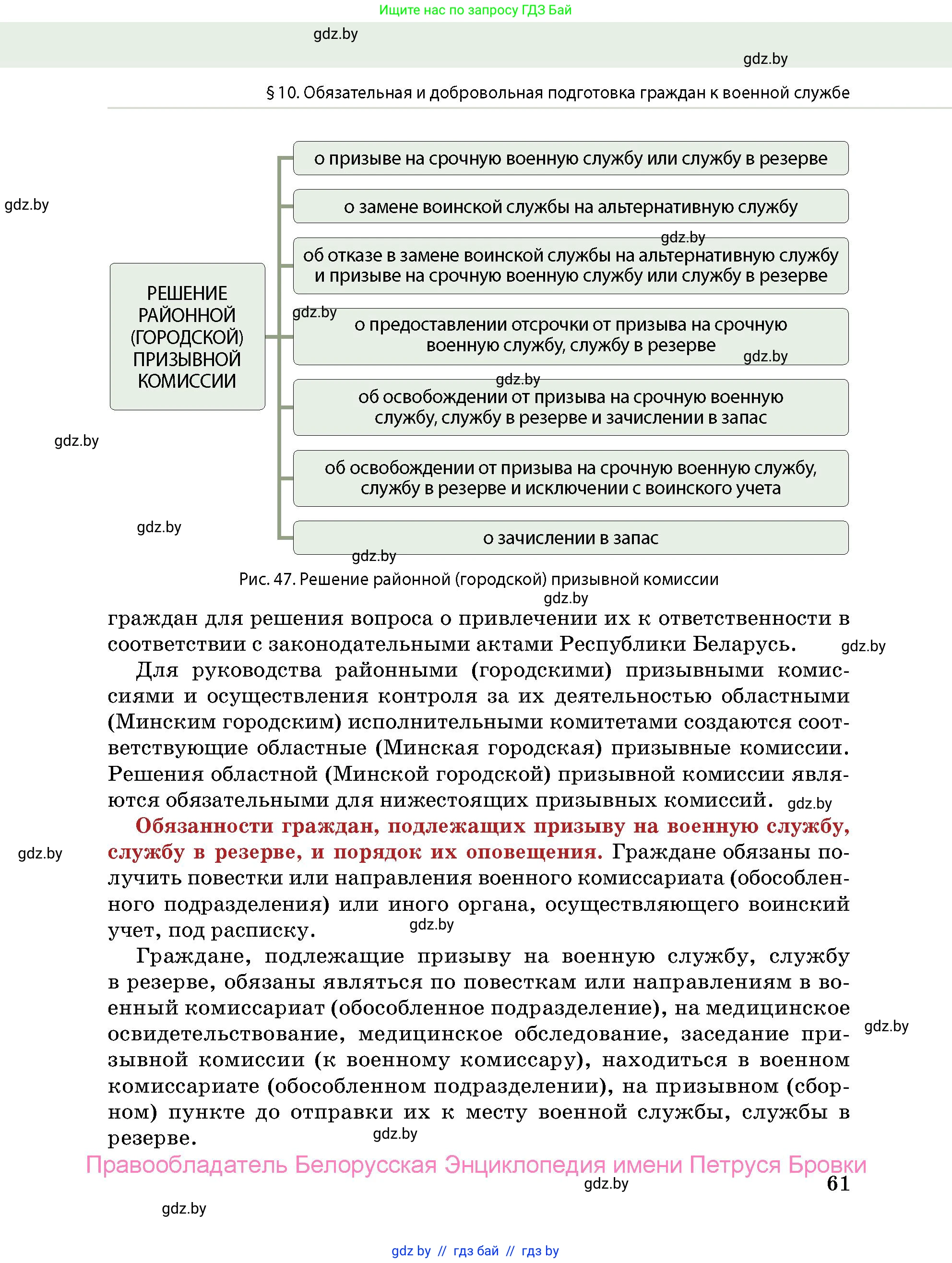 допризывная подготовка, 10-11 класс Учебник, авторы: Драгунов Вадим Валерьевич, Богдан Василий Генрихович, Городниченко Александр Николаевич, Дроговоз И Г, Кирпичев С Н, Мирончук С П, Павлющик А А, Ржеутский Л Я, Савчанчик С А, Стринкевич А Л, Хатешев Н С, Шелудков И Г, Шуканов С В, издательство Белорусская Энциклопедия имени Петруся Бровки, Минск, 2019, страница 61
