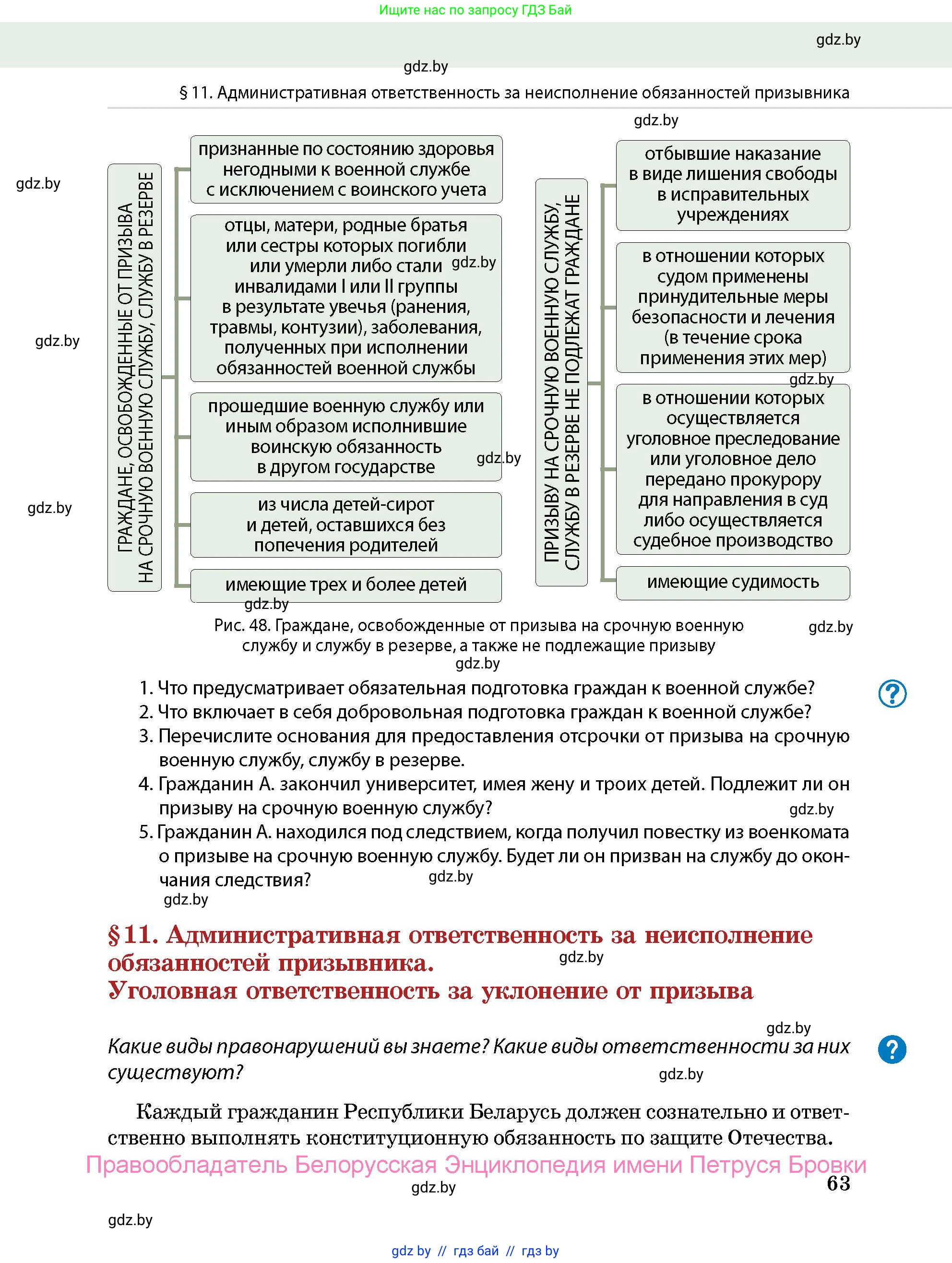 допризывная подготовка, 10-11 класс Учебник, авторы: Драгунов Вадим Валерьевич, Богдан Василий Генрихович, Городниченко Александр Николаевич, Дроговоз И Г, Кирпичев С Н, Мирончук С П, Павлющик А А, Ржеутский Л Я, Савчанчик С А, Стринкевич А Л, Хатешев Н С, Шелудков И Г, Шуканов С В, издательство Белорусская Энциклопедия имени Петруся Бровки, Минск, 2019, страница 63