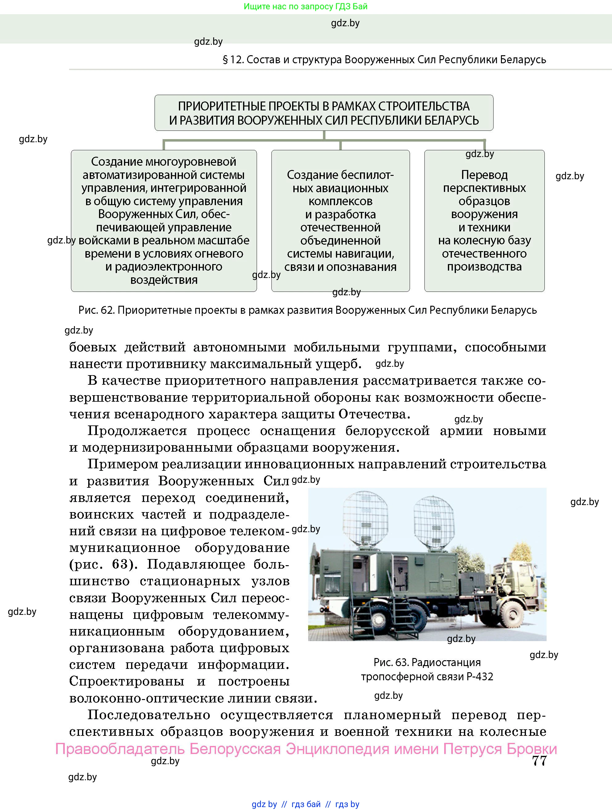 допризывная подготовка, 10-11 класс Учебник, авторы: Драгунов Вадим Валерьевич, Богдан Василий Генрихович, Городниченко Александр Николаевич, Дроговоз И Г, Кирпичев С Н, Мирончук С П, Павлющик А А, Ржеутский Л Я, Савчанчик С А, Стринкевич А Л, Хатешев Н С, Шелудков И Г, Шуканов С В, издательство Белорусская Энциклопедия имени Петруся Бровки, Минск, 2019, страница 77
