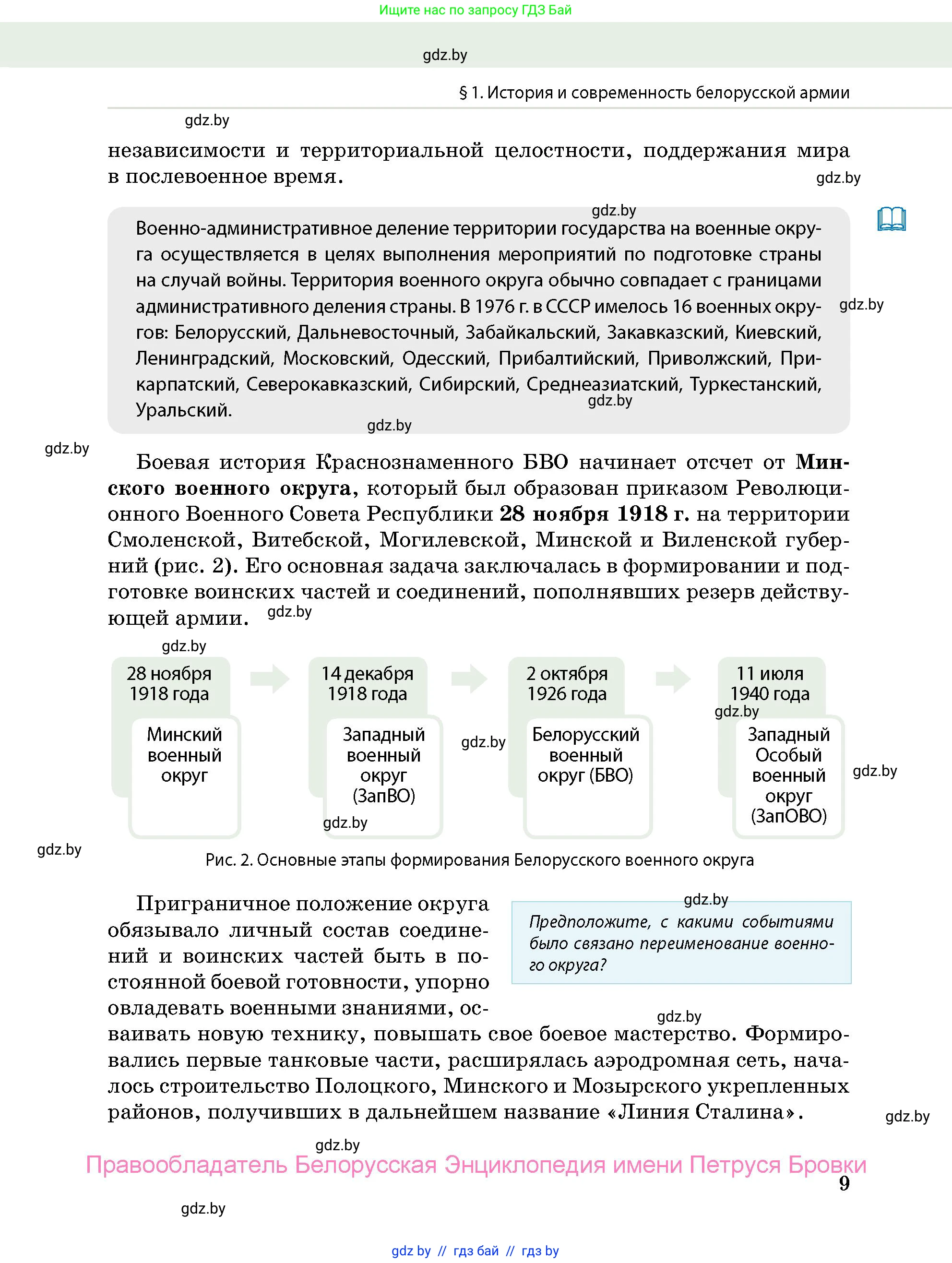 допризывная подготовка, 10-11 класс Учебник, авторы: Драгунов Вадим Валерьевич, Богдан Василий Генрихович, Городниченко Александр Николаевич, Дроговоз И Г, Кирпичев С Н, Мирончук С П, Павлющик А А, Ржеутский Л Я, Савчанчик С А, Стринкевич А Л, Хатешев Н С, Шелудков И Г, Шуканов С В, издательство Белорусская Энциклопедия имени Петруся Бровки, Минск, 2019, страница 9