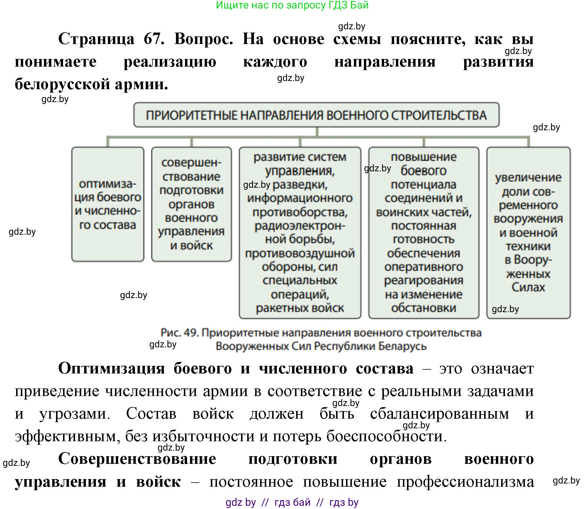 допризывная подготовка, 10-11 класс Учебник, авторы: Драгунов Вадим Валерьевич, Богдан Василий Генрихович, Городниченко Александр Николаевич, Дроговоз И Г, Кирпичев С Н, Мирончук С П, Павлющик А А, Ржеутский Л Я, Савчанчик С А, Стринкевич А Л, Хатешев Н С, Шелудков И Г, Шуканов С В, издательство Белорусская Энциклопедия имени Петруся Бровки, Минск, 2019, страница 67, номер 1, Решение