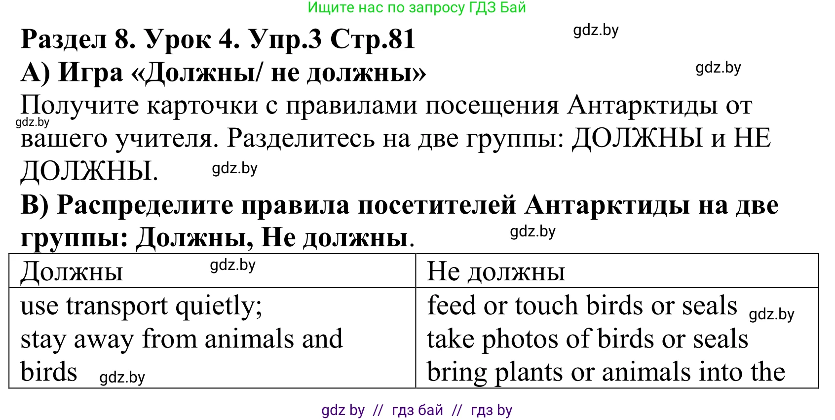Английский язык (english), 5 класс Учебник, авторы: Демченко Наталья Валентиновна, Севрюкова Татьяна Юрьевна, Наумова Елена Георгиевна, Юхнель Наталья Валентиновна, Лапицкая Людмила Михайловна (Lapitskaya Ludmila), издательство Адукацыя i выхаванне, Минск, 2017, Часть ( Part) 2, страница 81, номер 3, Решение 2