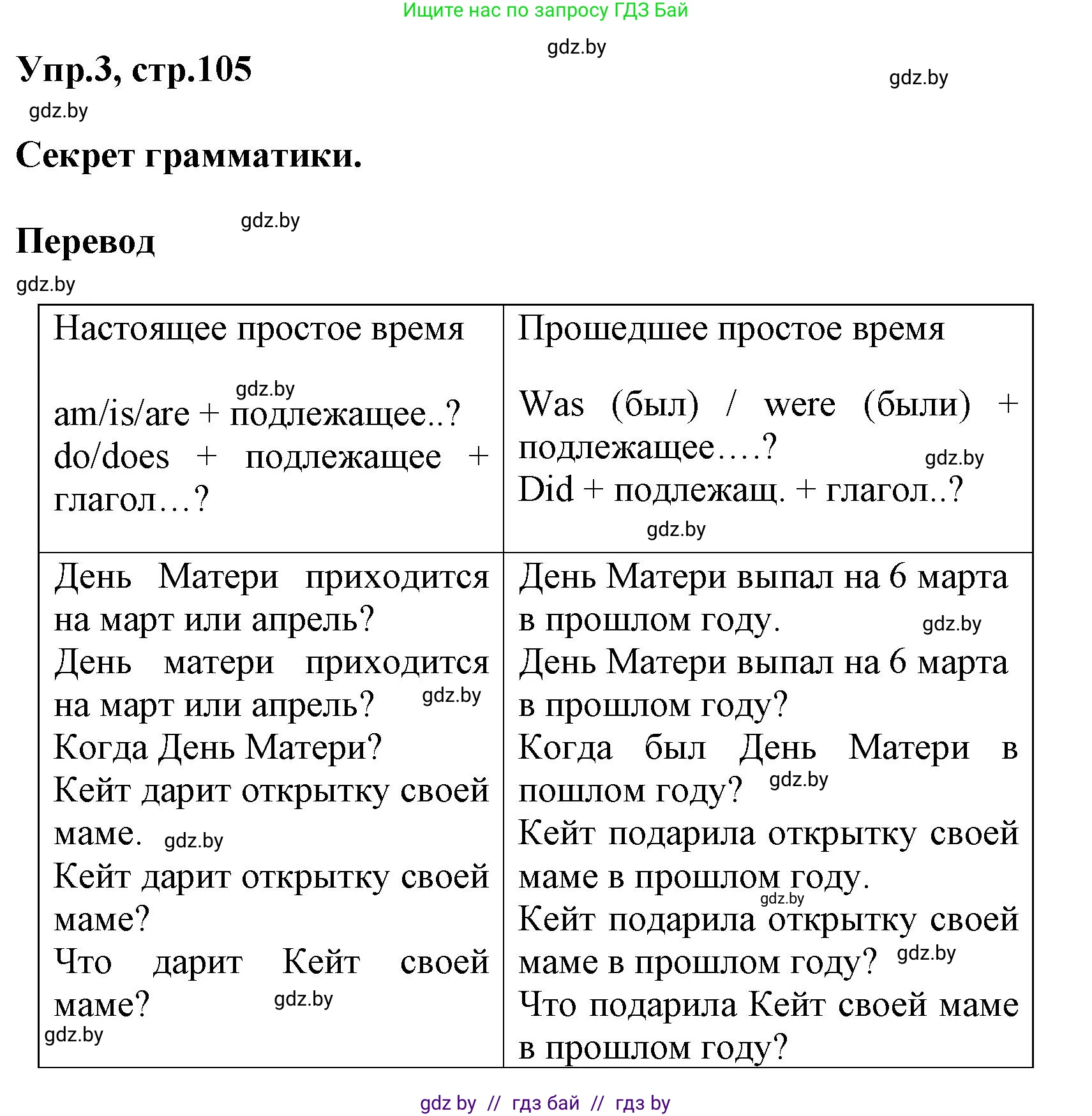 Английский язык (english), 5 класс Учебник, авторы: Демченко Наталья Валентиновна, Севрюкова Татьяна Юрьевна, Наумова Елена Георгиевна, Юхнель Наталья Валентиновна, Лапицкая Людмила Михайловна (Lapitskaya Ludmila), издательство Адукацыя i выхаванне, Минск, 2017, Часть ( Part) 1, страница 105, номер 3, Решение 1