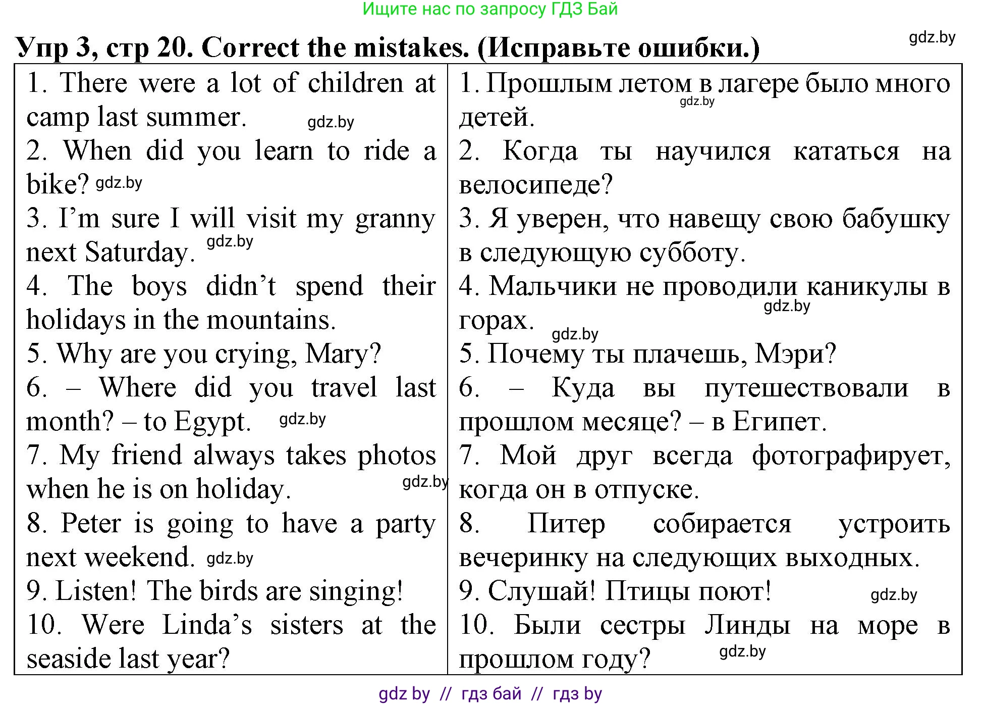 Английский язык (english), 6 класс Тетрадь по грамматике (grammar), авторы: Севрюкова Татьяна Юрьевна, Юхнель Наталья Валентиновна, Бушуева Эдите Владиславовна, издательство Аверсэв, Минск, 2022, зелёного цвета, страница 20, номер 3, Решение