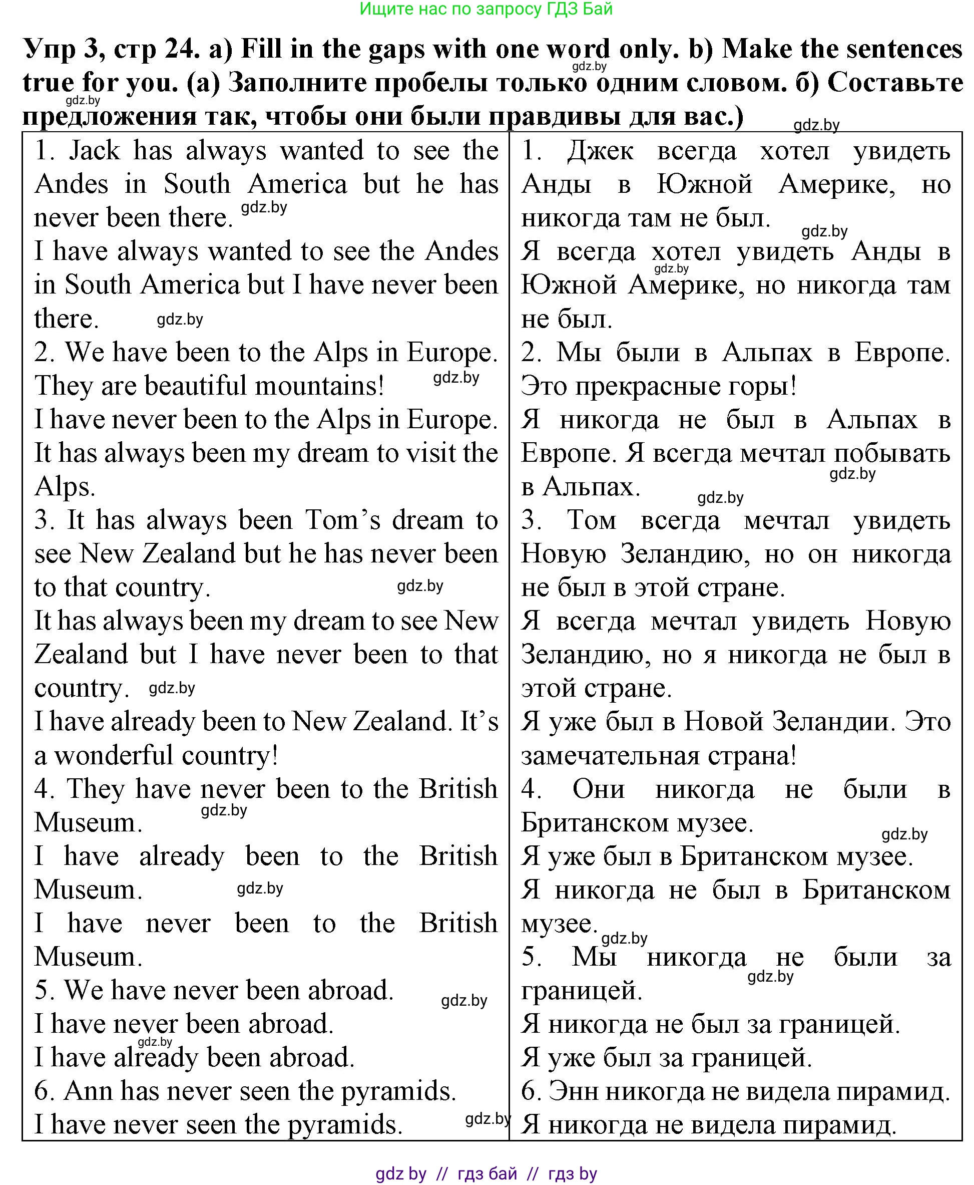 Английский язык (english), 6 класс Тетрадь по грамматике (grammar), авторы: Севрюкова Татьяна Юрьевна, Юхнель Наталья Валентиновна, Бушуева Эдите Владиславовна, издательство Аверсэв, Минск, 2022, зелёного цвета, страница 24, номер 3, Решение