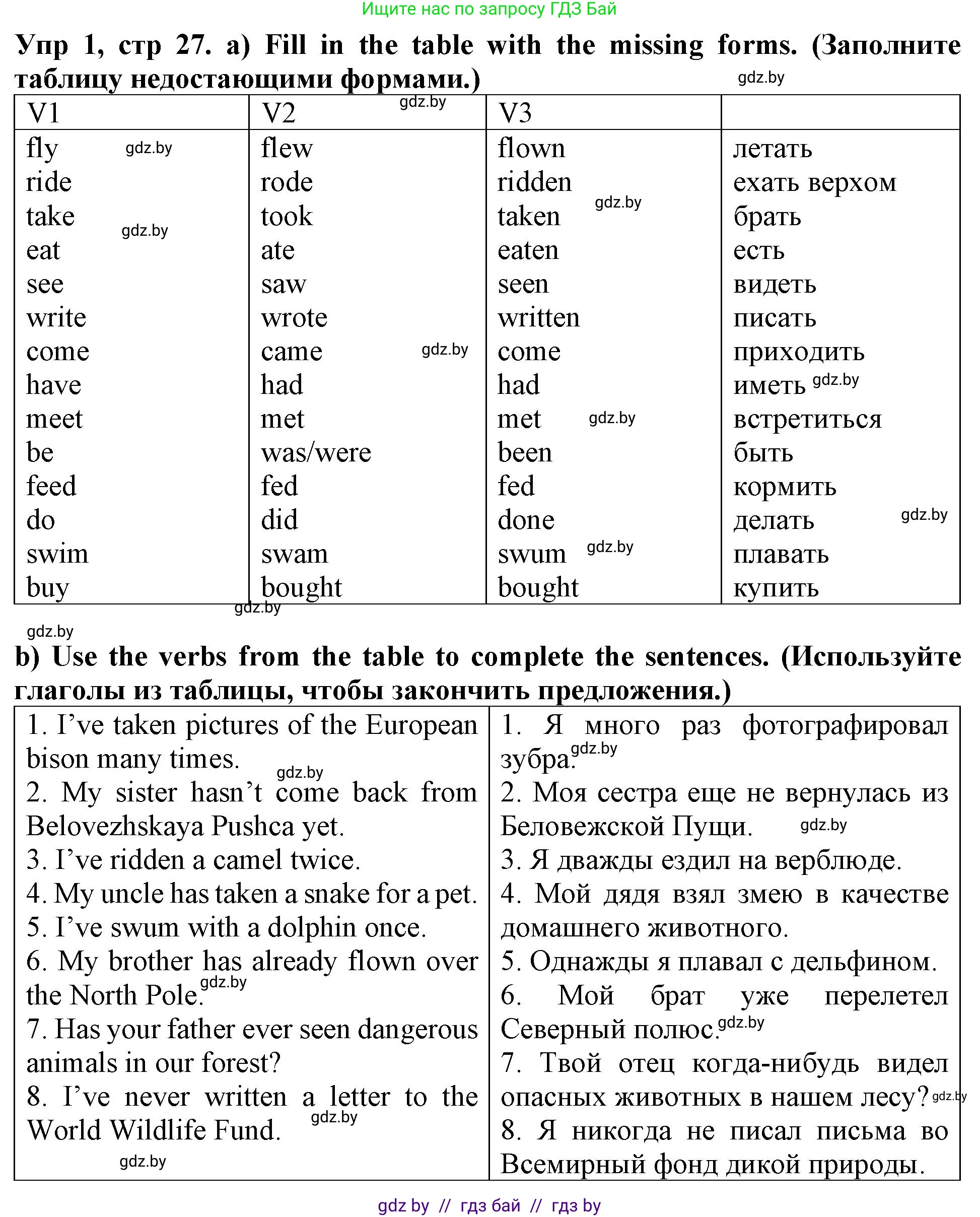 Английский язык (english), 6 класс Тетрадь по грамматике (grammar), авторы: Севрюкова Татьяна Юрьевна, Юхнель Наталья Валентиновна, Бушуева Эдите Владиславовна, издательство Аверсэв, Минск, 2022, зелёного цвета, страница 27, номер 1, Решение