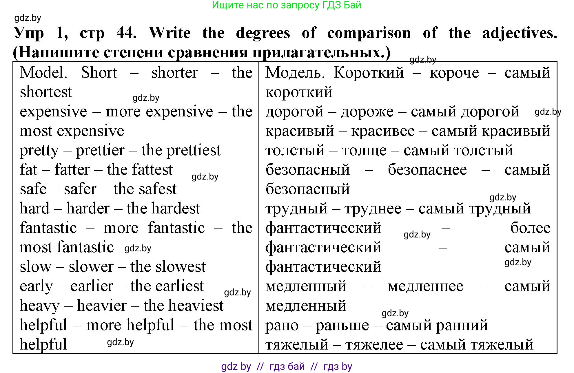 Английский язык (english), 6 класс Тетрадь по грамматике (grammar), авторы: Севрюкова Татьяна Юрьевна, Юхнель Наталья Валентиновна, Бушуева Эдите Владиславовна, издательство Аверсэв, Минск, 2022, зелёного цвета, страница 44, номер 1, Решение