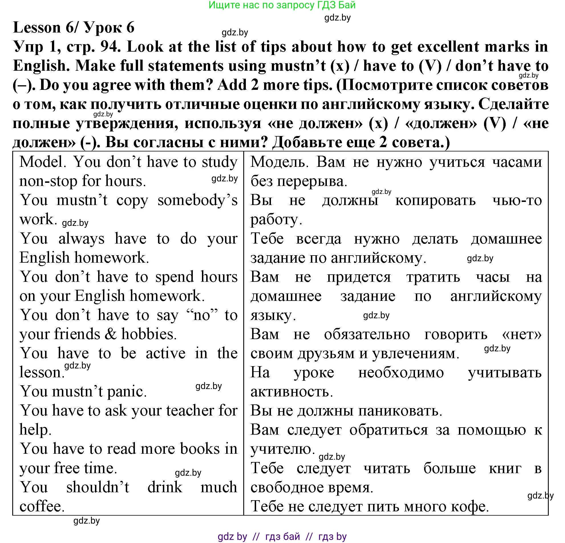 Английский язык (english), 6 класс Тетрадь по грамматике (grammar), авторы: Севрюкова Татьяна Юрьевна, Юхнель Наталья Валентиновна, Бушуева Эдите Владиславовна, издательство Аверсэв, Минск, 2022, зелёного цвета, страница 94, номер 1, Решение