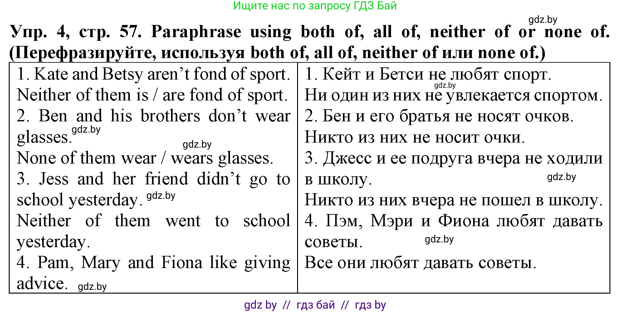 Английский язык (english), 7 класс Тетрадь по грамматике (grammar), авторы: Севрюкова Татьяна Юрьевна, Бушуева Эдите Владиславовна, Юхнель Наталья Валентиновна, издательство Аверсэв, Минск, 2023, страница 57, номер 4, Решение
