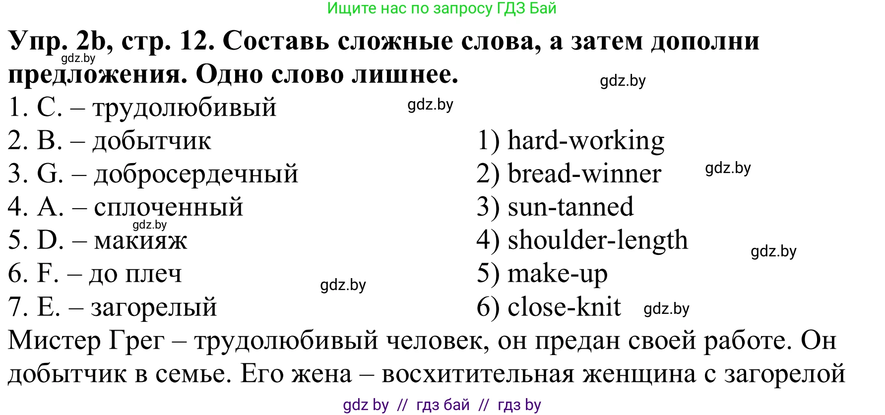 Английский язык (english), 9 класс Рабочая тетрадь (workbook), авторы: Лапицкая Людмила Михайловна (Lapitskaya Ludmila), Демченко Наталья Валентиновна, Волков Андрей Валерьевич, Калишевич Алла Ивановна, Севрюкова Татьяна Юрьевна, Юхнель Наталья Валентиновна, издательство Аверсэв, Минск, 2019, голубого цвета, Часть ( Part) 1, страница 12, номер 2b, Решение