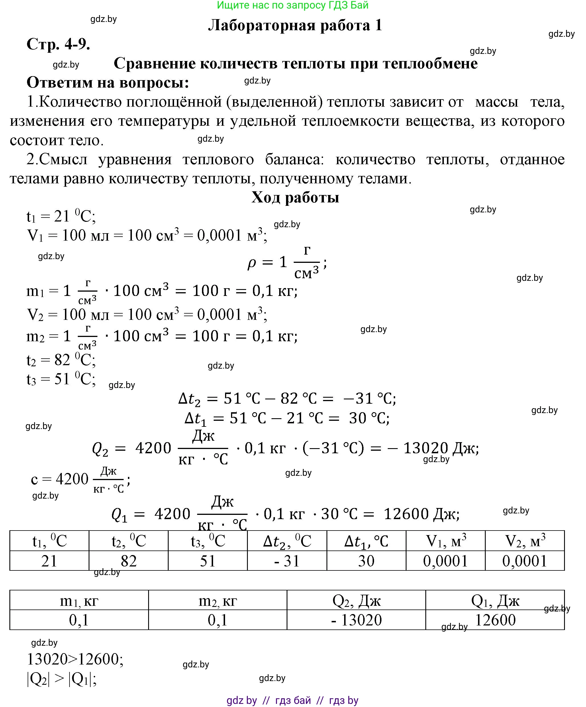 Физика, 8 класс Тетрадь для лабораторных работ, авторы: Исаченкова Лариса Артёмовна, Громыко Елена Владимировна, Егорова Лариса Петровна, Лещинский Юрий Дмитриевич, издательство Аверсэв, Минск, 2024, белого цвета, страница 4, Решение