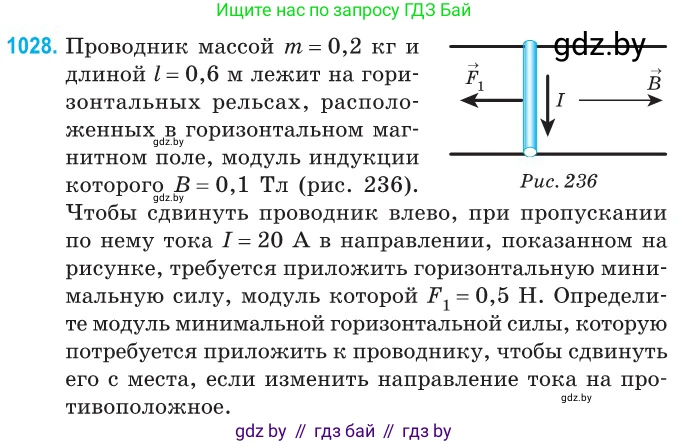 Физика, 10 класс Сборник задач, авторы: Дорофейчик Владимир Владимирович, Белая Ольга Николаевна, издательство Национальный институт образования, Минск, 2022, страница 230, номер 1028, Условие