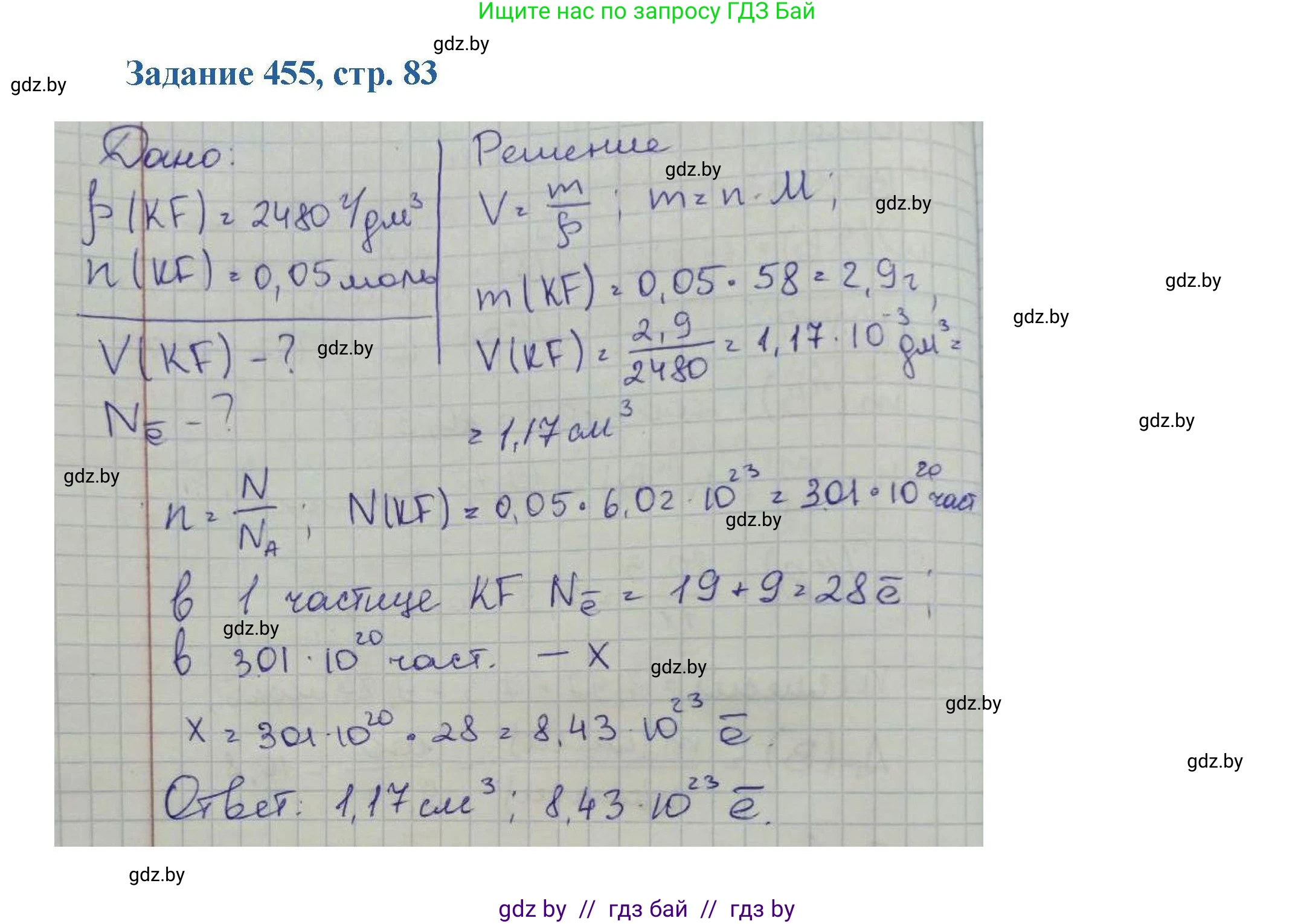Химия, 8 класс Сборник задач, авторы: Хвалюк Виктор Николаевич, Резяпкин Виктор Ильич, издательство Адукацыя i выхаванне, Минск, 2019, голубого цвета, страница 83, номер 455, Решение