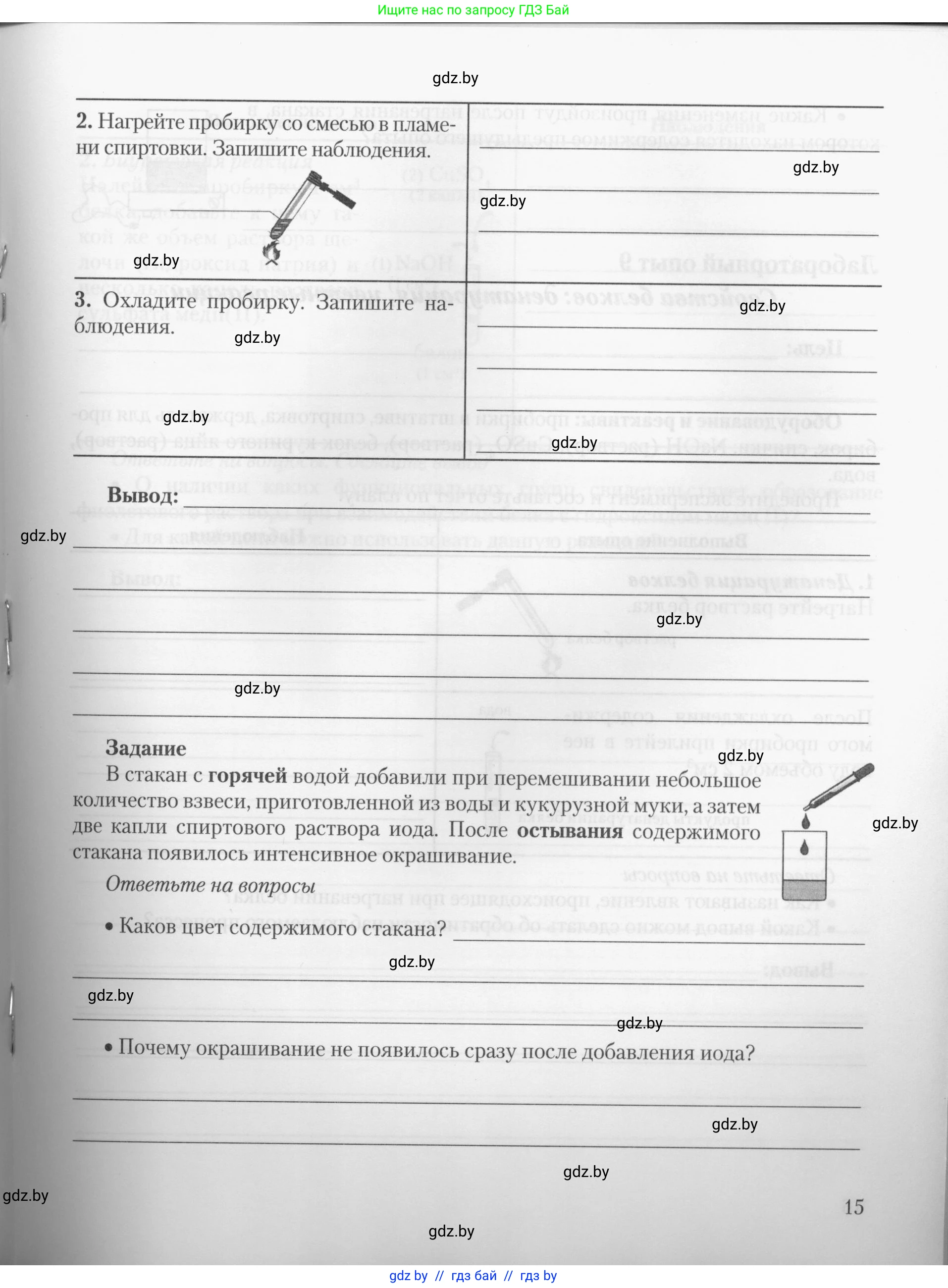 Химия, 10 класс Тетрадь для практических работ, автор: Борушко Ирина Ивановна, издательство Сэр-Вит, Минск, 2020, голубого цвета, страница 15