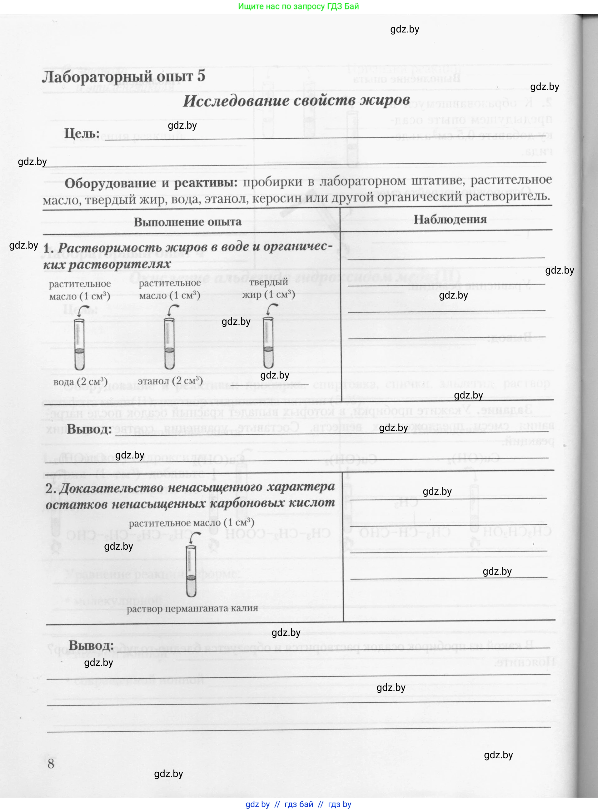 Химия, 10 класс Тетрадь для практических работ, автор: Борушко Ирина Ивановна, издательство Сэр-Вит, Минск, 2020, голубого цвета, Часть 2, страница 8