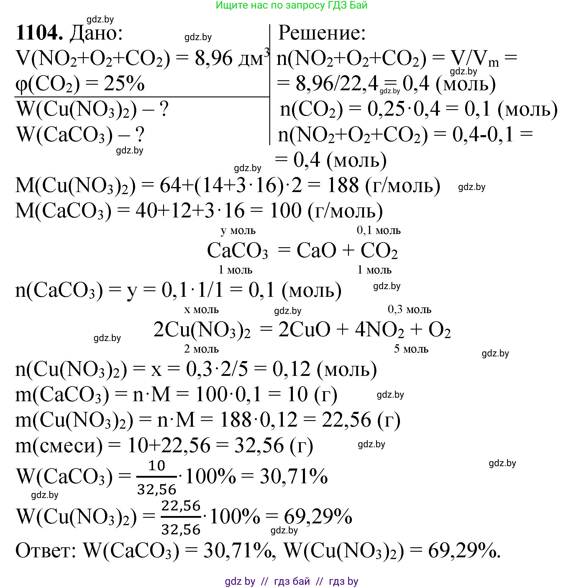 Химия, 11 класс Сборник задач, авторы: Хвалюк Виктор Николаевич, Резяпкин Виктор Ильич, издательство Адукацыя i выхаванне, Минск, 2023, зелёного цвета, страница 175, номер 1104, Решение
