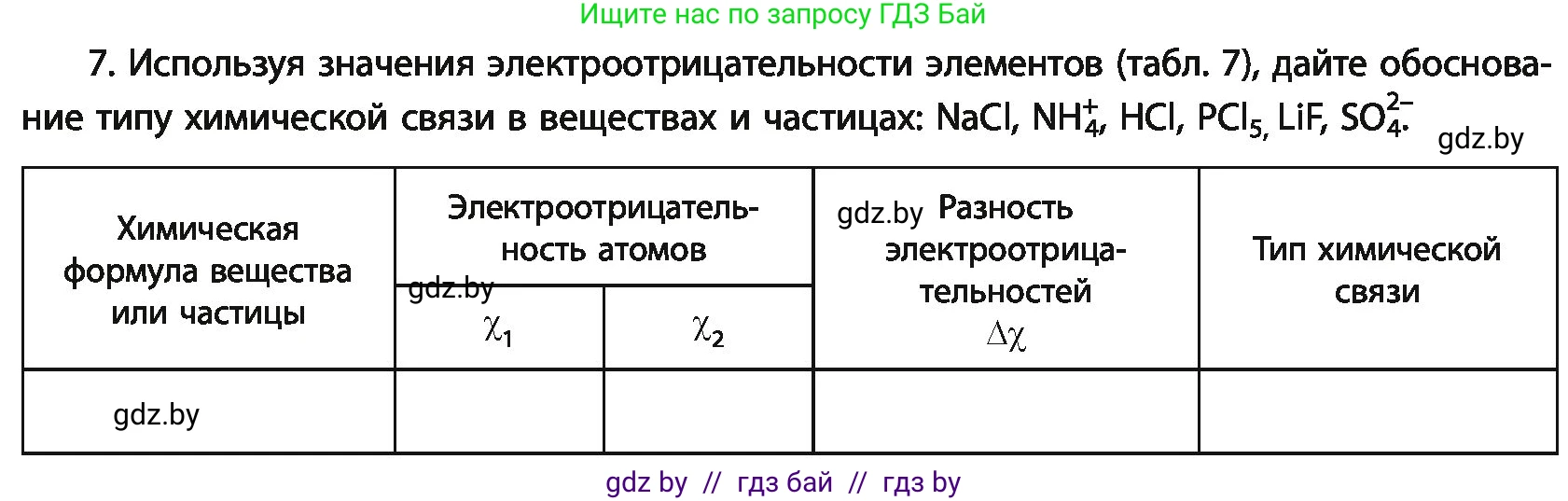 Химия, 11 класс Учебник, авторы: Мычко Дмитрий Иванович, Прохоревич Константин Николаевич, Борушко Ирина Ивановна, издательство Адукацыя i выхаванне, Минск, 2021, зелёного цвета, страница 76, номер 7, Условия