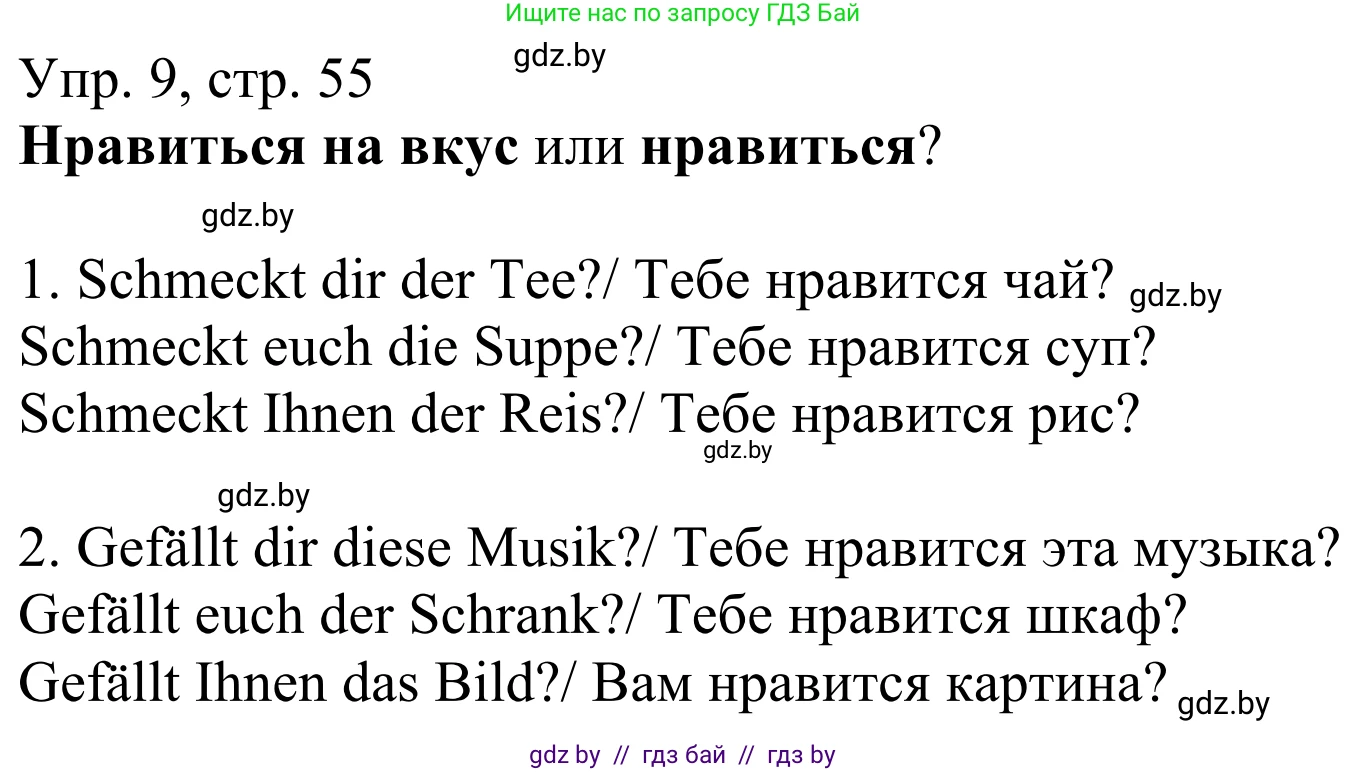 Немецкий язык (Deutsch), 6 класс рабочая тетрадь (arbeitsheft), авторы: Будько Антонина Филипповна (Budjko Antonina), Урбанович Инна Ювинальевна (Urbanowitsch Ina), издательство Аверсэв, Минск, 2020, красного цвета, страница 55, номер 9, Решение