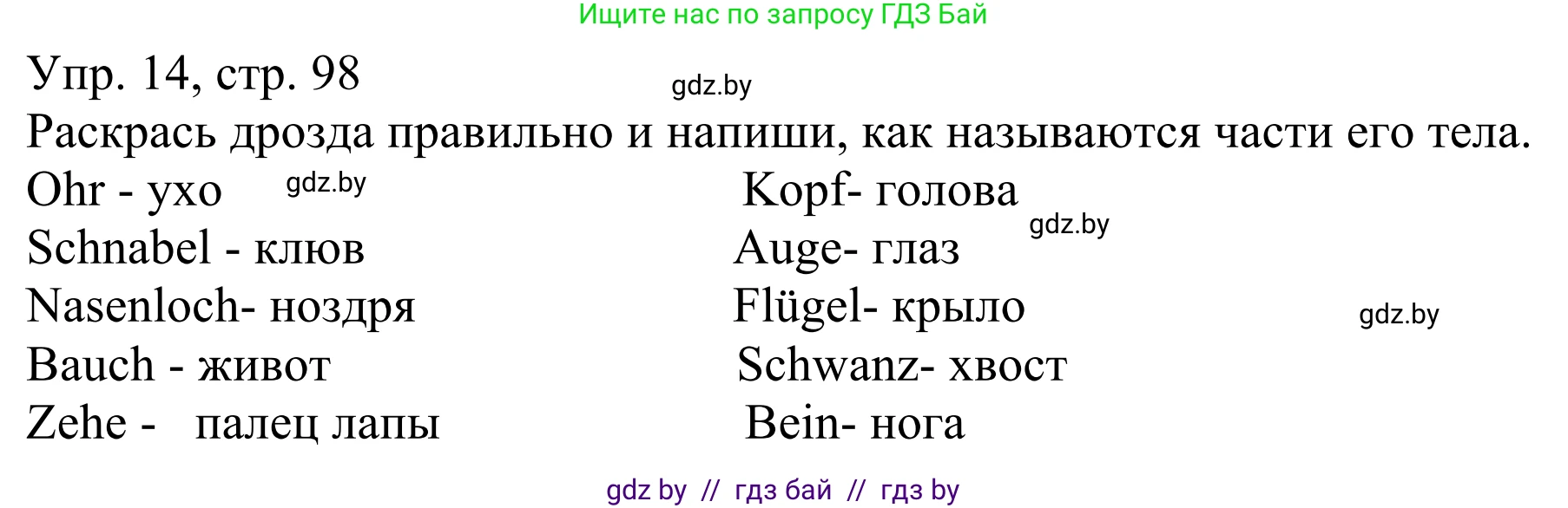 Немецкий язык (Deutsch), 6 класс рабочая тетрадь (arbeitsheft), авторы: Будько Антонина Филипповна (Budjko Antonina), Урбанович Инна Ювинальевна (Urbanowitsch Ina), издательство Аверсэв, Минск, 2020, красного цвета, страница 98, номер 14, Решение