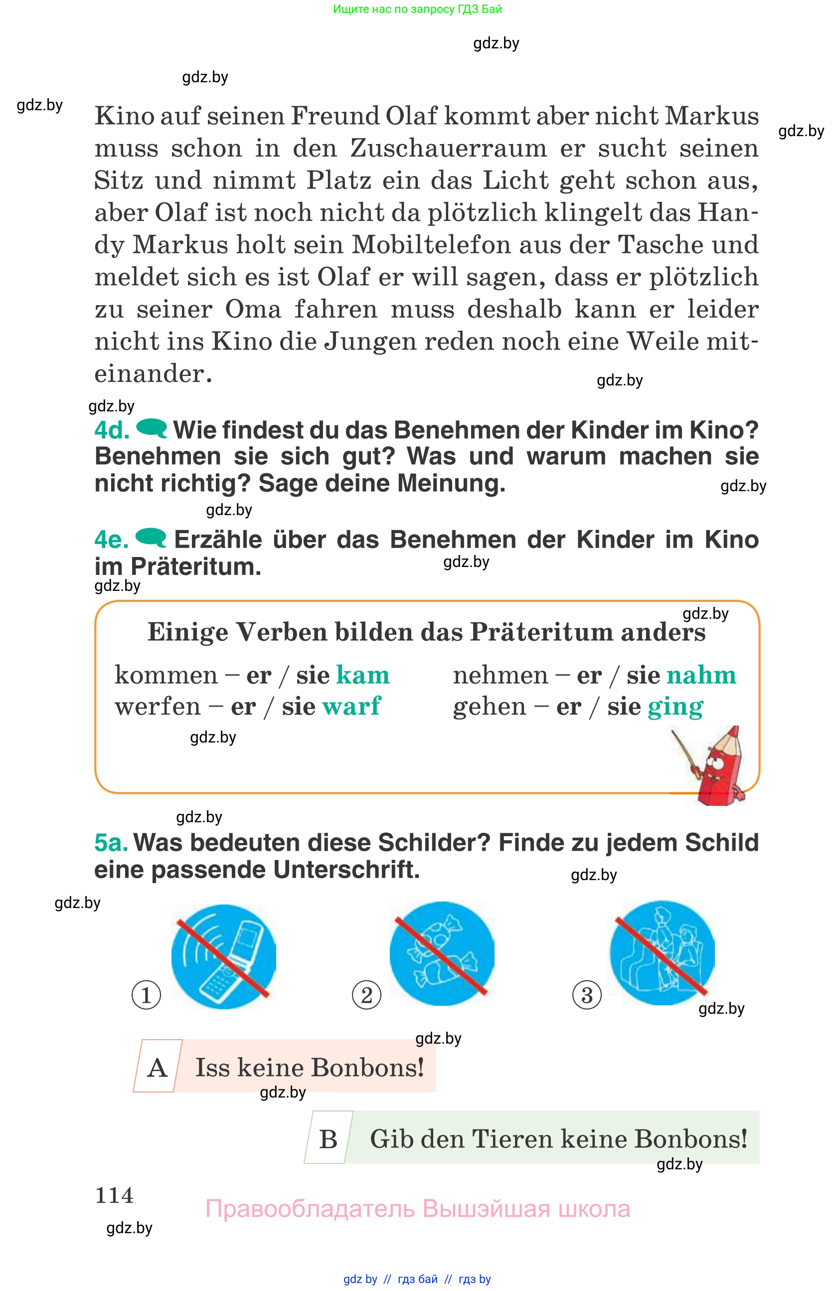 Немецкий язык (Deutsch), 6 класс Учебник (Schülerbuch), авторы: Зуевская Елена Викторовна, Салынская Светлана Ивановна, Негурэ Ольга Вячеславовна, издательство Вышэйшая школа, Минск, 2022, жёлтого цвета, Teil 1, страница 114