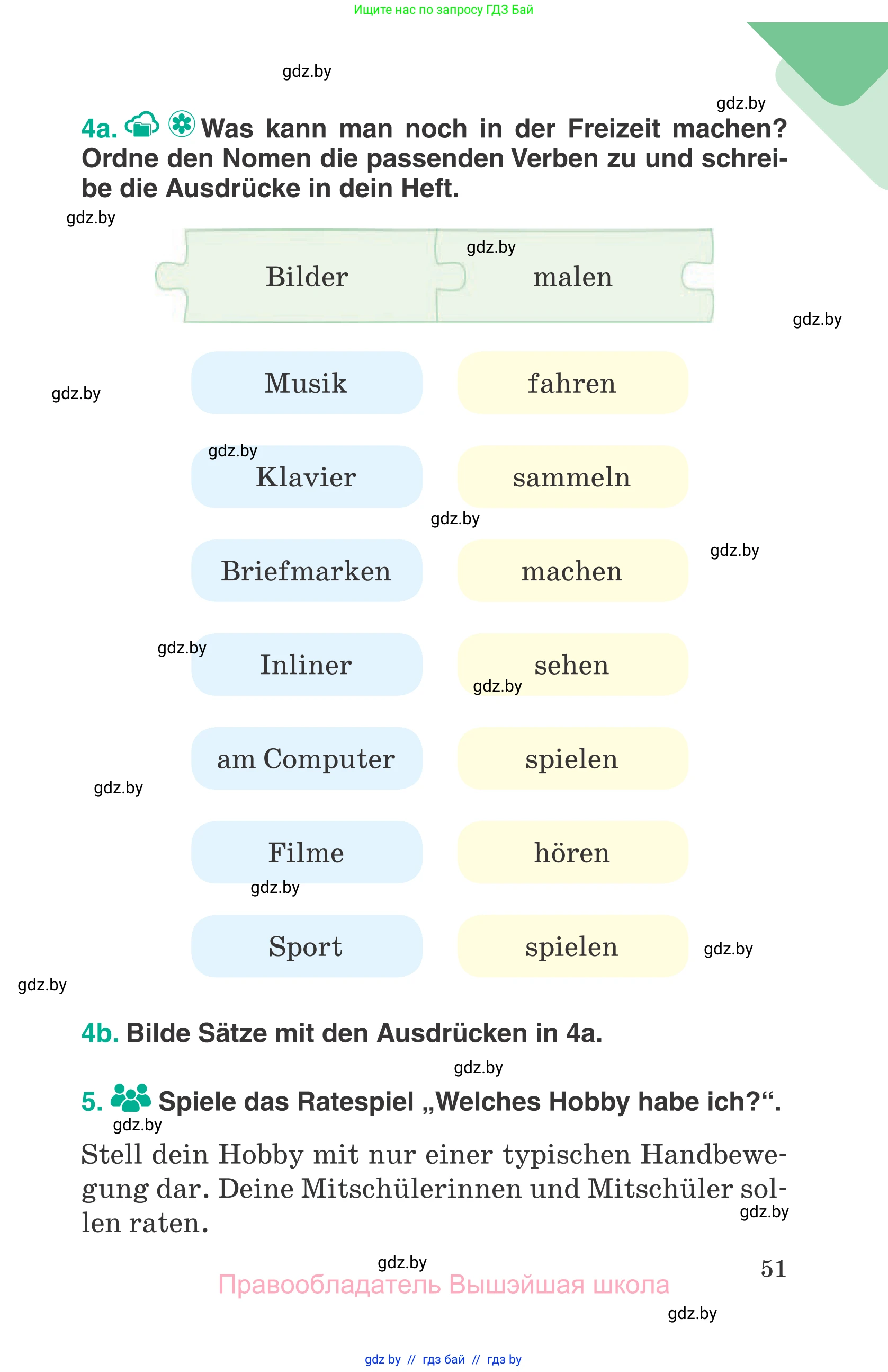 Немецкий язык (Deutsch), 6 класс Учебник (Schülerbuch), авторы: Зуевская Елена Викторовна, Салынская Светлана Ивановна, Негурэ Ольга Вячеславовна, издательство Вышэйшая школа, Минск, 2022, жёлтого цвета, Teil 1, страница 51