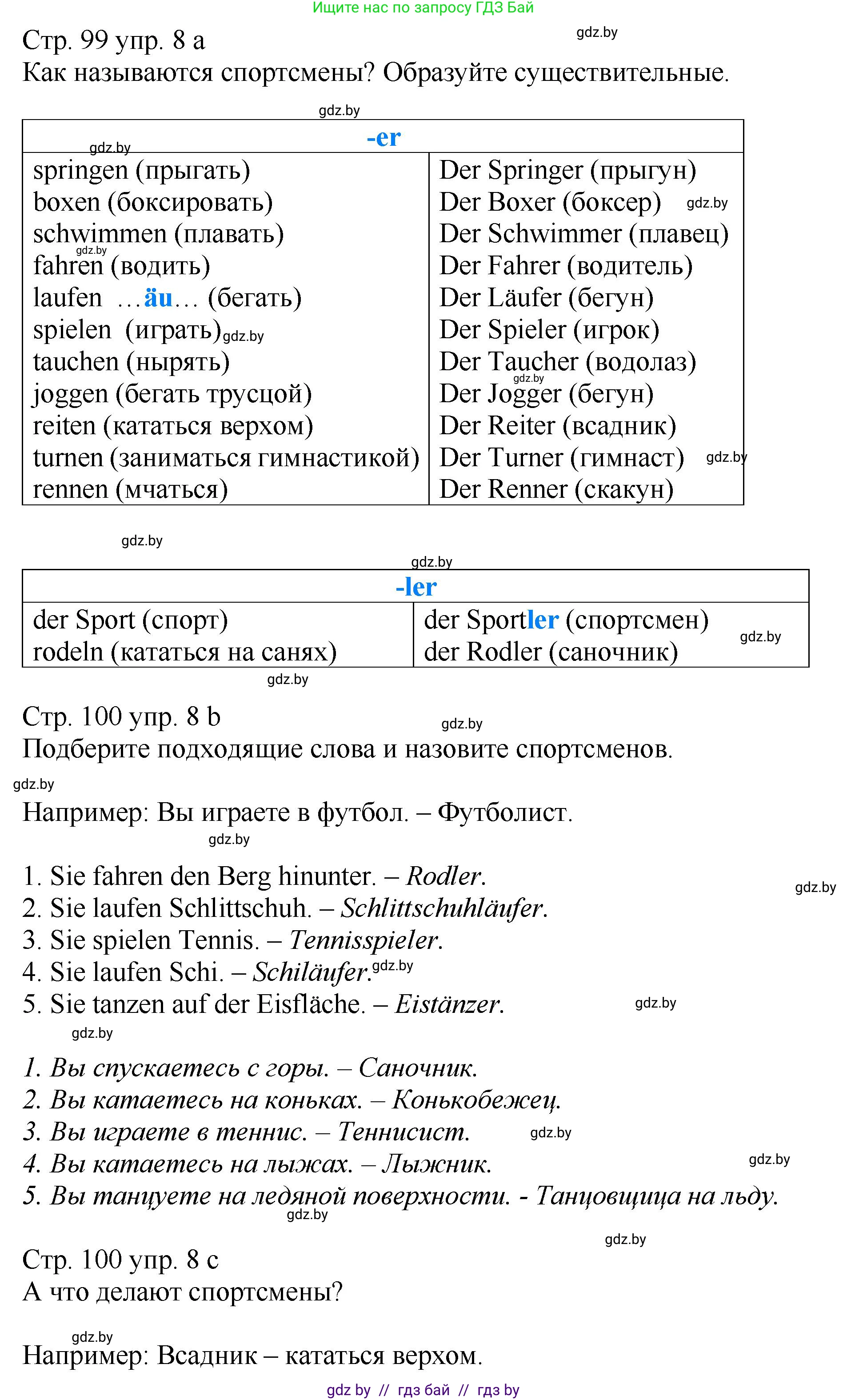 Немецкий язык (Deutsch), 7 класс Учебник (Schülerbuch), авторы: Будько Антонина Филипповна (Budjko Antonina), Урбанович Инна Ювинальевна (Urbanowitsch Ina), издательство Вышэйшая школа, Минск, 2021, страница 99, номер 8, Решение (продолжение 2)