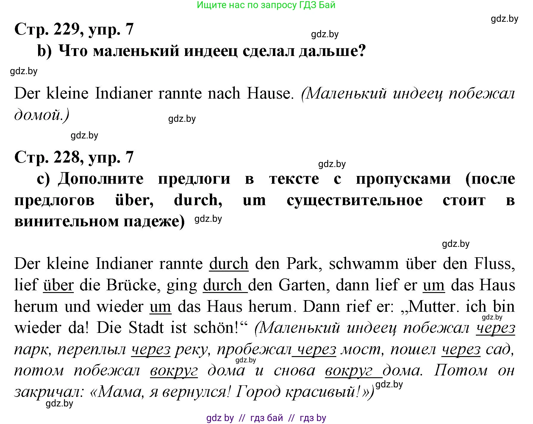 Немецкий язык (Deutsch), 7 класс Учебник (Schülerbuch), авторы: Будько Антонина Филипповна (Budjko Antonina), Урбанович Инна Ювинальевна (Urbanowitsch Ina), издательство Вышэйшая школа, Минск, 2021, страница 228, номер 7, Решение (продолжение 2)