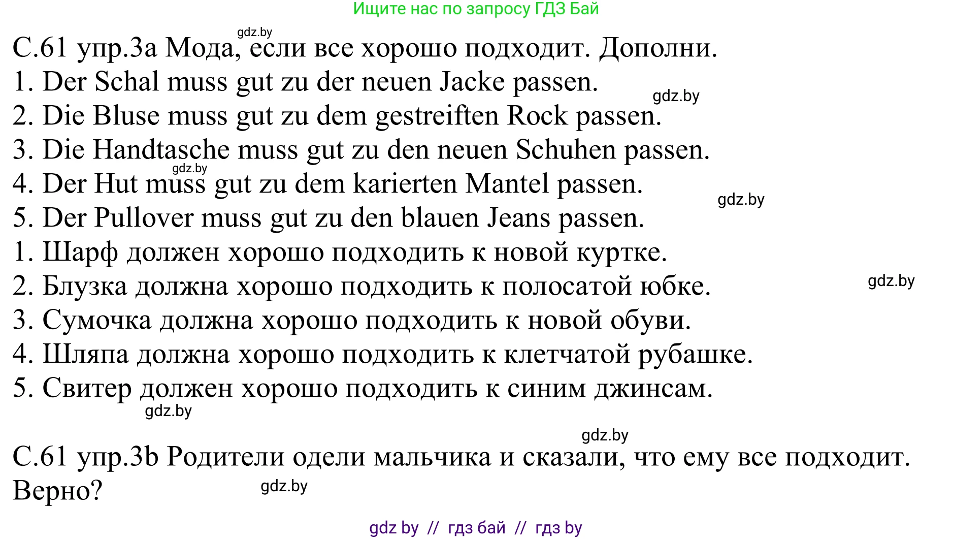 Немецкий язык (Deutsch), 9 класс рабочая тетрадь (arbeitsheft), авторы: Будько Антонина Филипповна (Budjko Antonina), Урбанович Инна Ювинальевна (Urbanowitsch Ina), издательство Аверсэв, Минск, 2019, салатового цвета, страница 61, номер 3, Решение