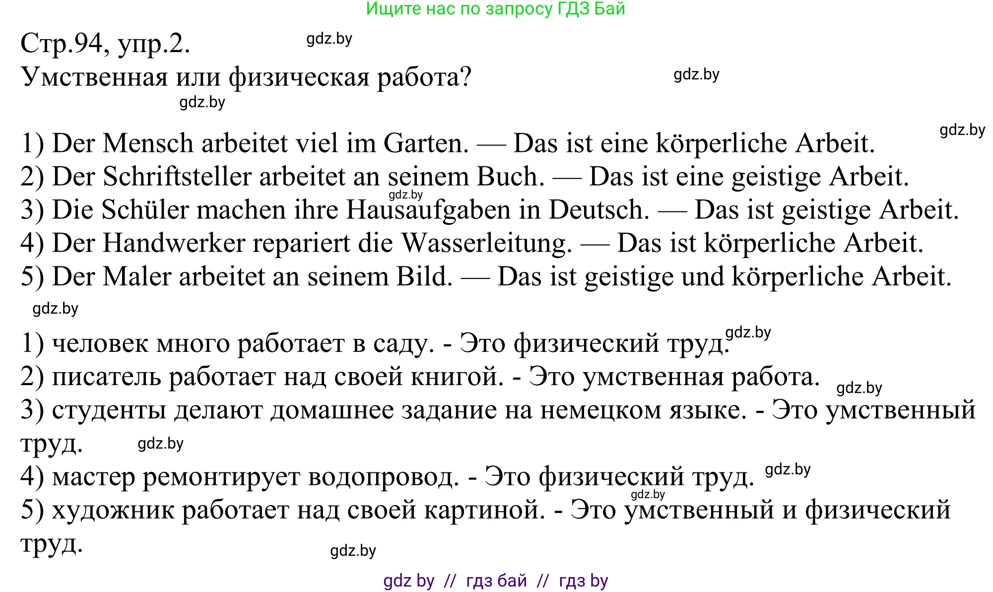 Немецкий язык (Deutsch), 10 класс рабочая тетрадь (arbeitsheft), авторы: Будько Антонина Филипповна (Budjko Antonina), Урбанович Инна Ювинальевна (Urbanowitsch Ina), издательство Аверсэв, Минск, 2020, страница 94, номер 2, Решение