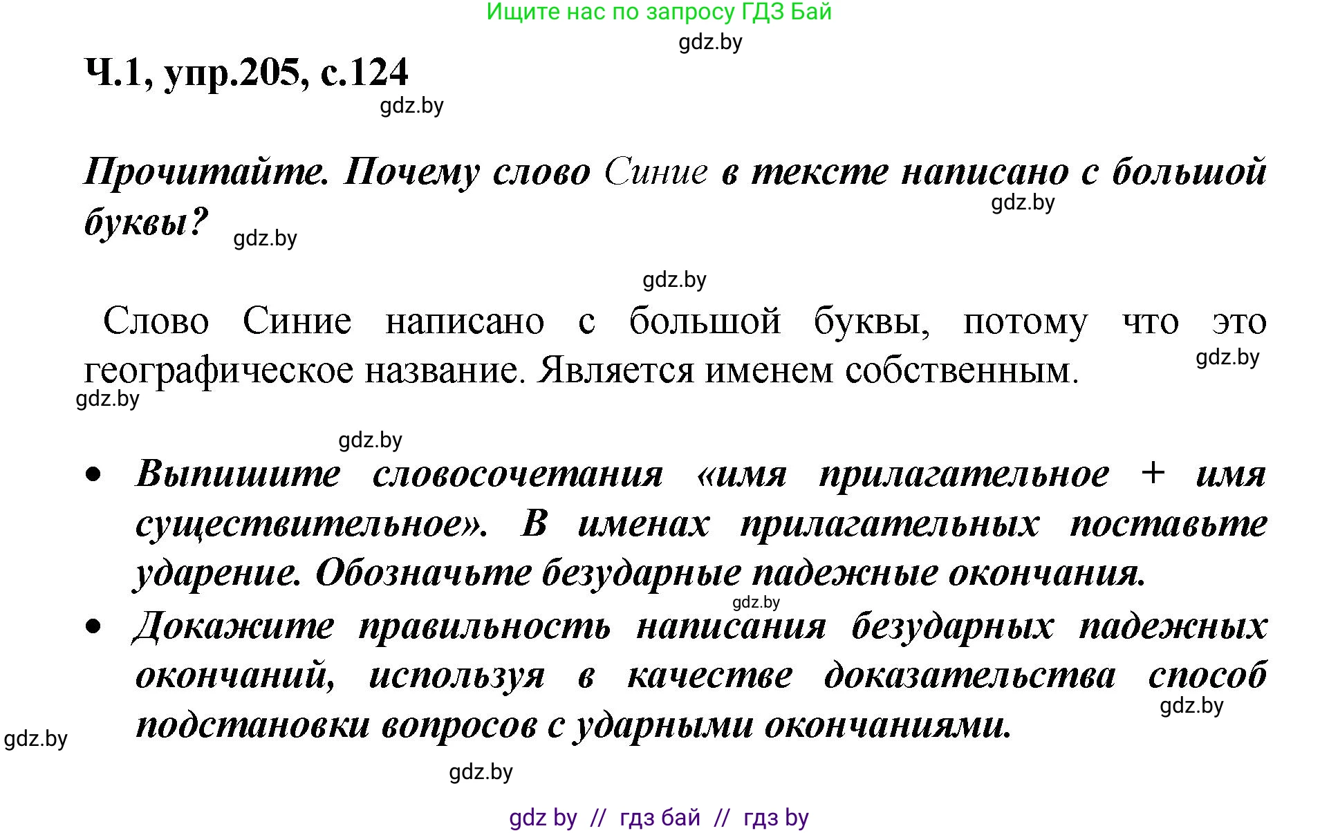 Русский язык, 4 класс Учебник, авторы: Антипова Маргарита Борисовна, Верниковская Алла Викторовна, Грабчикова Елена Самарьевна, издательство Академия образования, Минск, 2024, оранжевого цвета, Часть 1, страница 124, номер 205, Решение