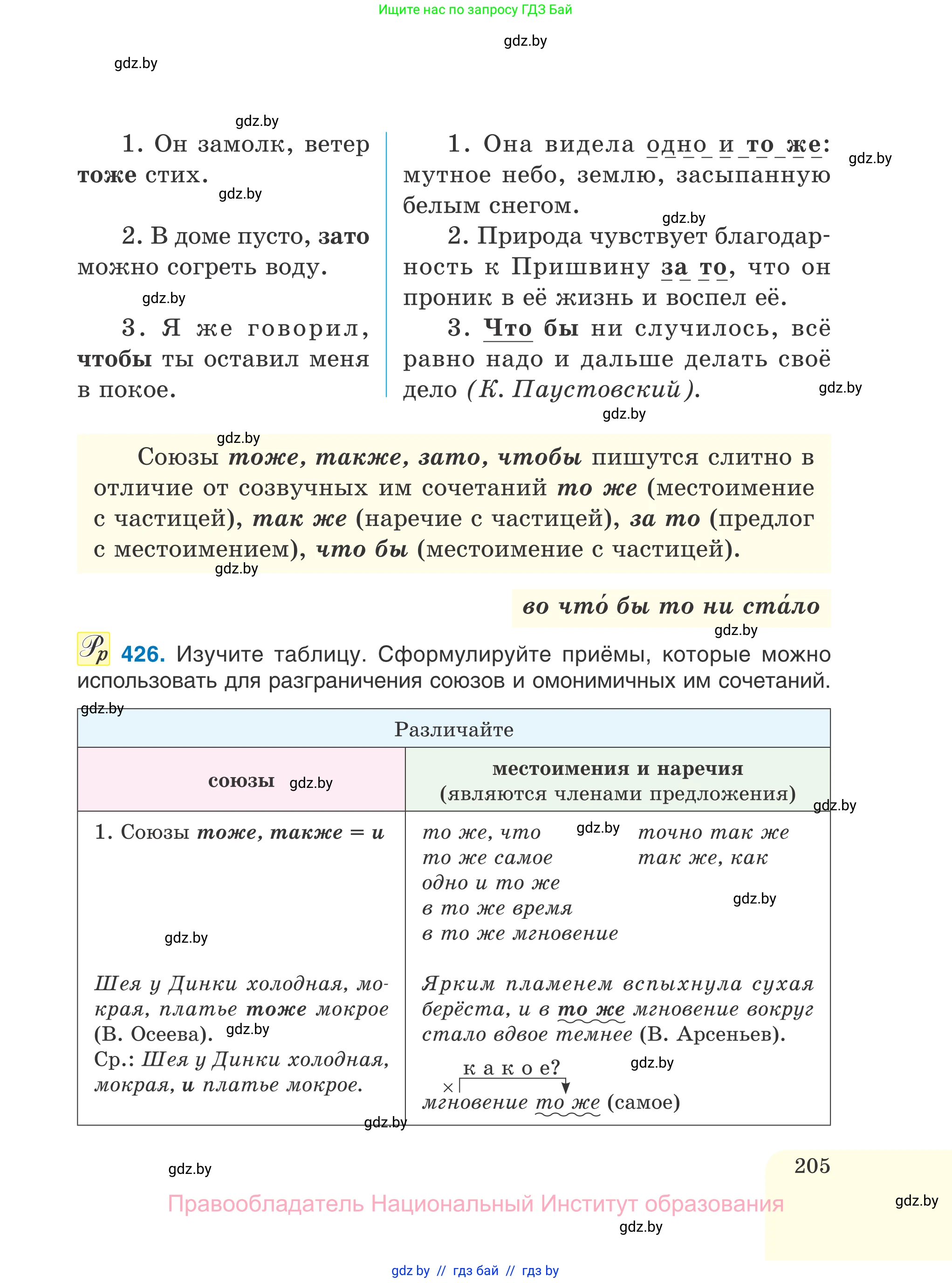Русский язык, 7 класс Учебник, авторы: Волынец Татьяна Николаевна, Литвинко Франя Михайловна, Долбик Елена Евгеньевна, Таяновская И В, Винник И Р, издательство Национальный институт образования, Минск, 2020, бирюзового цвета, страница 205