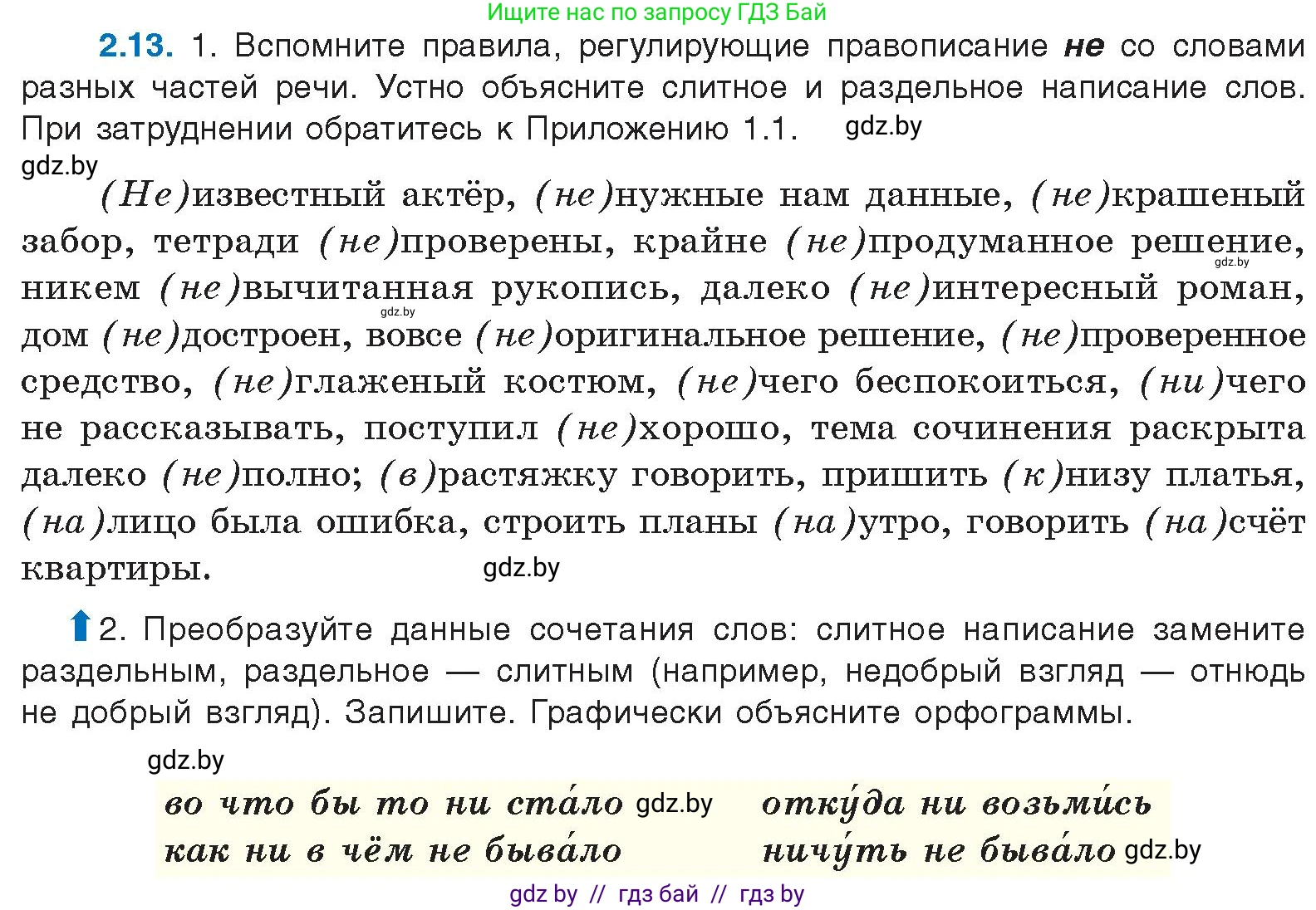 Русский язык, 11 класс Учебник, авторы: Долбик Елена Евгеньевна, Литвинко Франя Михайловна, Мурина Лариса Александровна, Шиманович Т В, Таяновская И В, Орловская О Я, издательство Национальный институт образования, Минск, 2021, страница 11, номер 2.13, Условие
